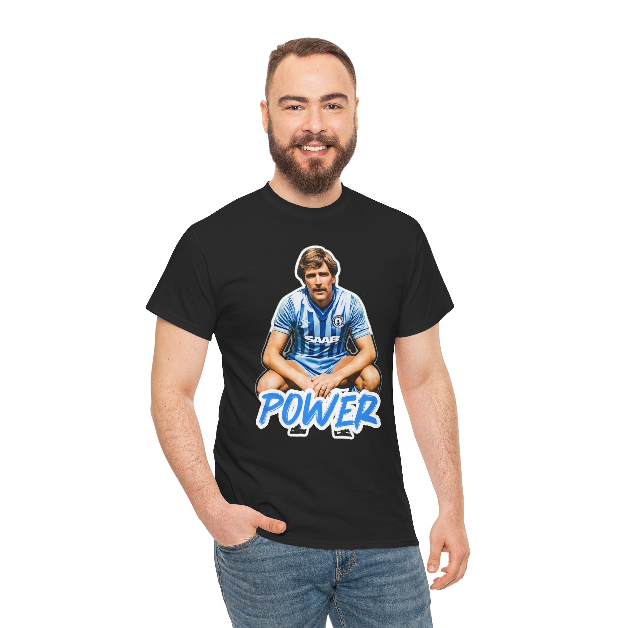 Paul Power Manchester City Legend Player Graphic Tee — Retro Football Jersey Design