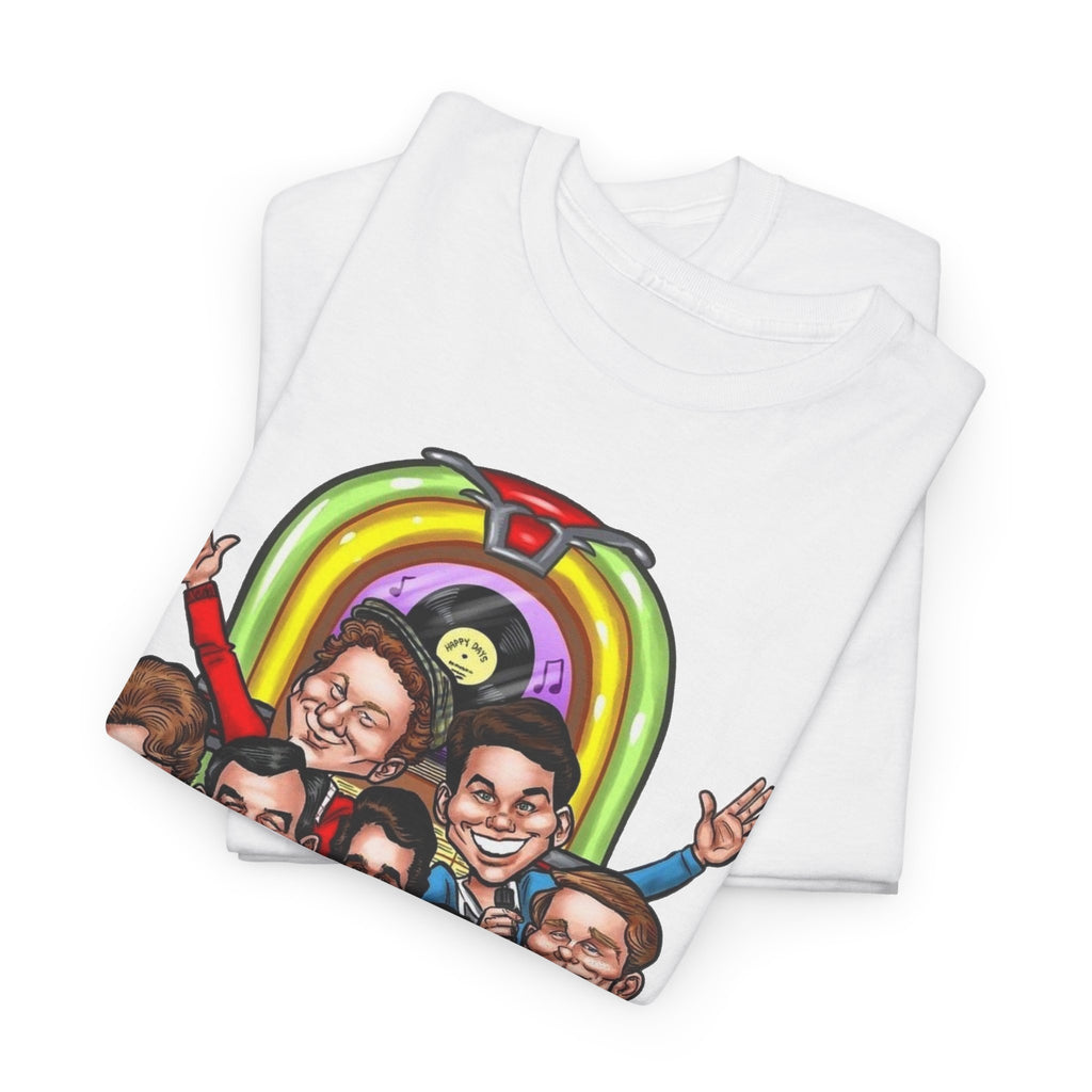 Happy Days Cast Caricature Tee — Retro 70s Sitcom Graphic T-Shirt