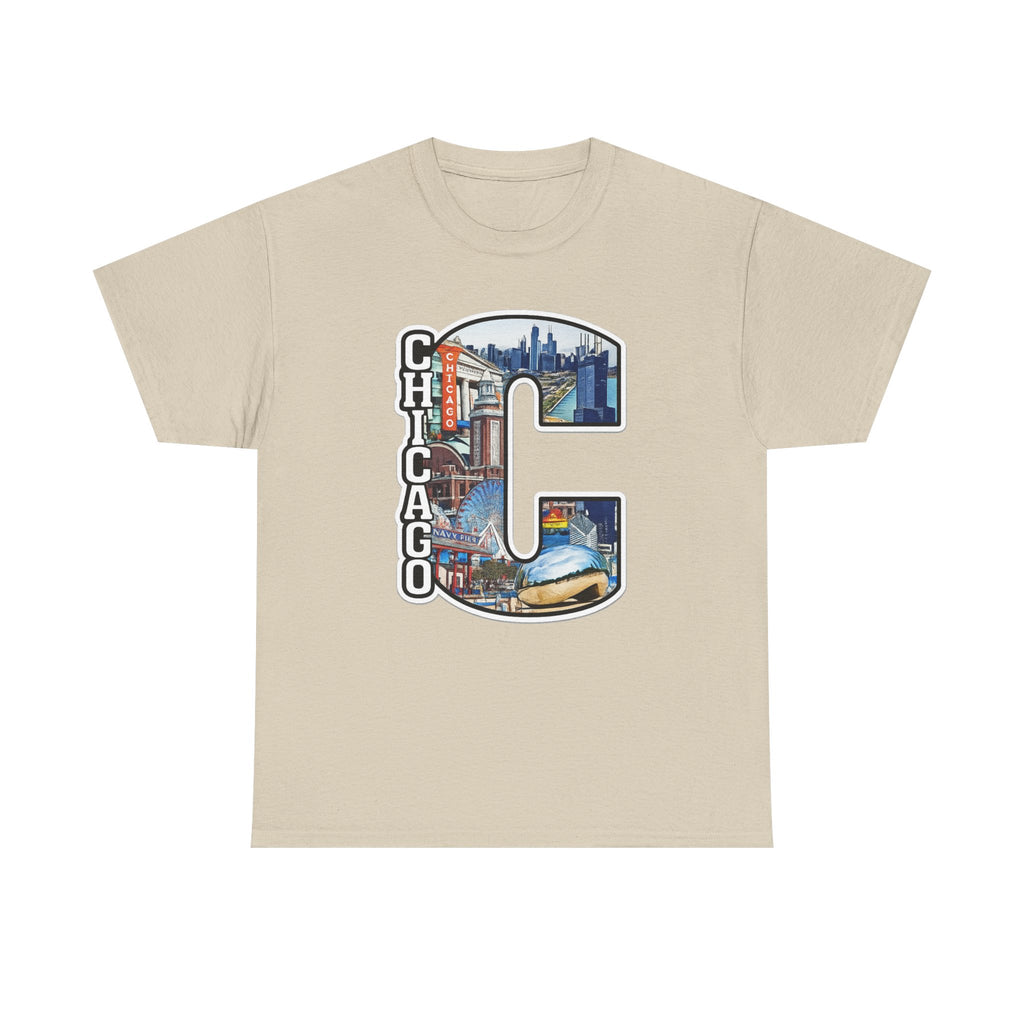 Chicago C Letter T-Shirt — City Skyline Graphic Cotton Tee