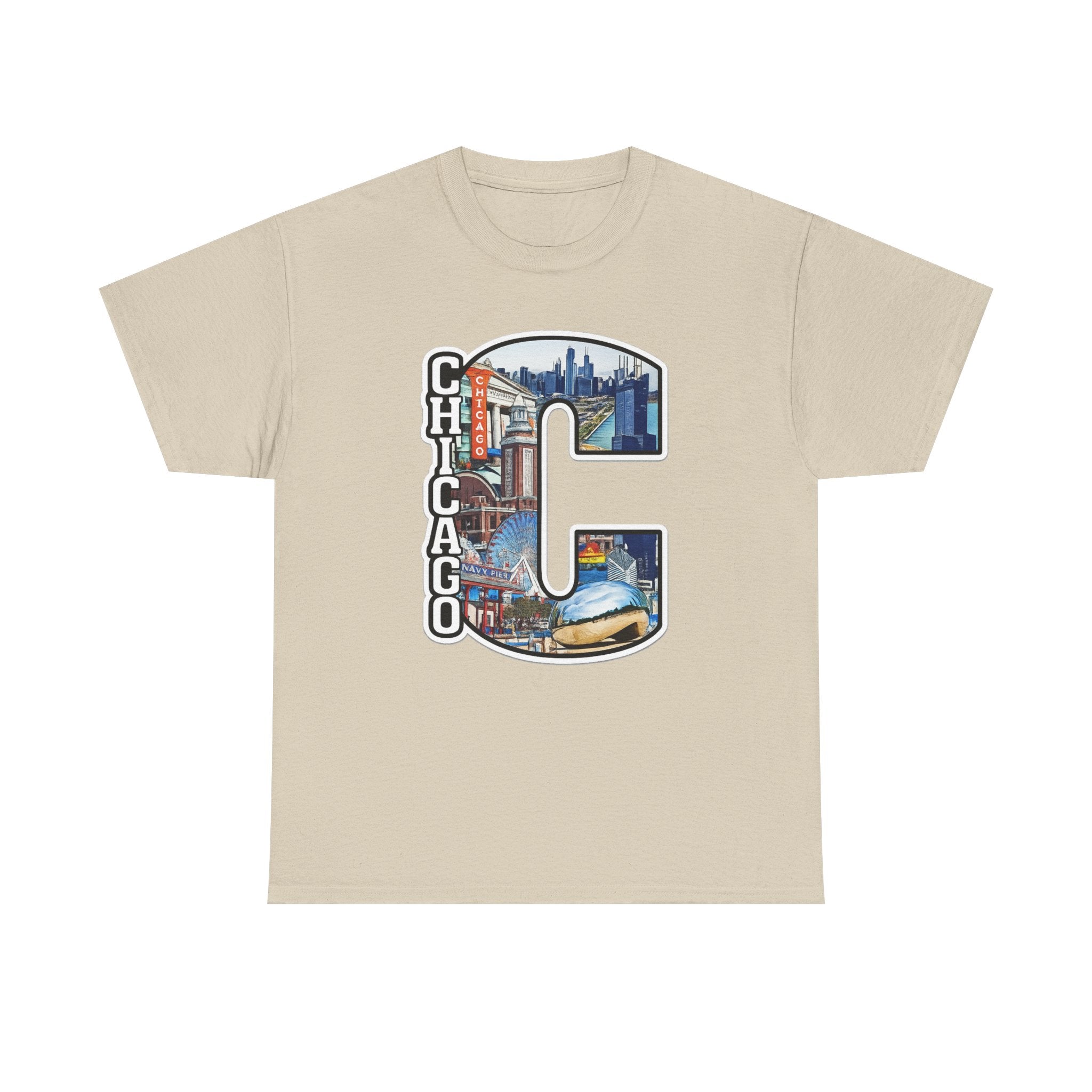 Chicago C Letter T-Shirt — City Skyline Graphic Cotton Tee