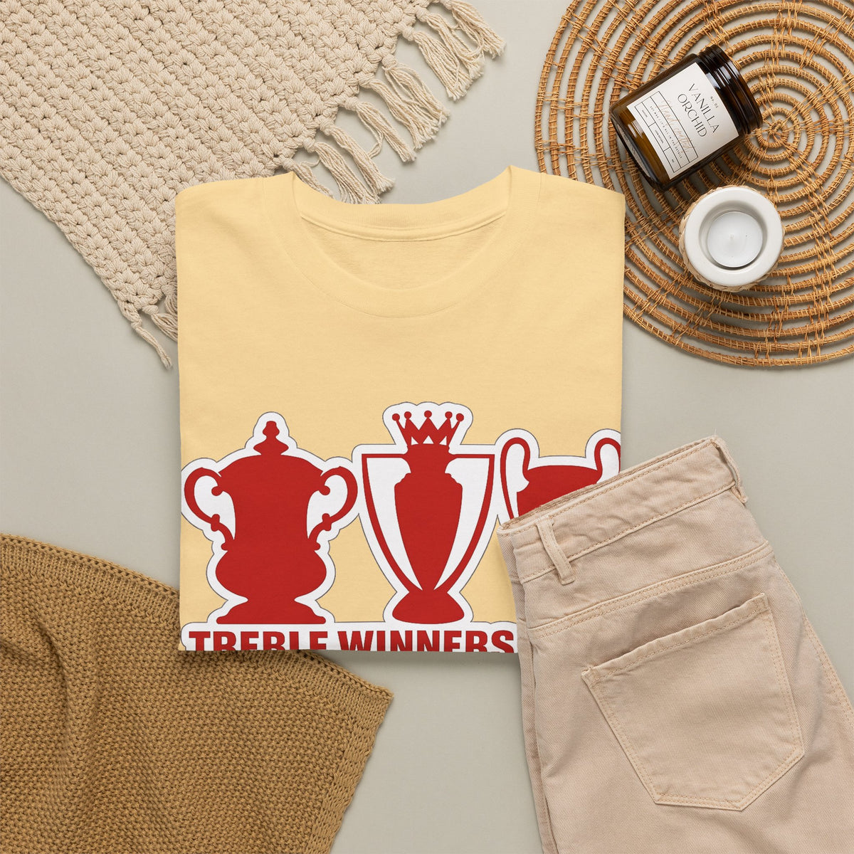 Manchester United Treble Winners 1999 Trophy Graphic Cotton T-Shirt