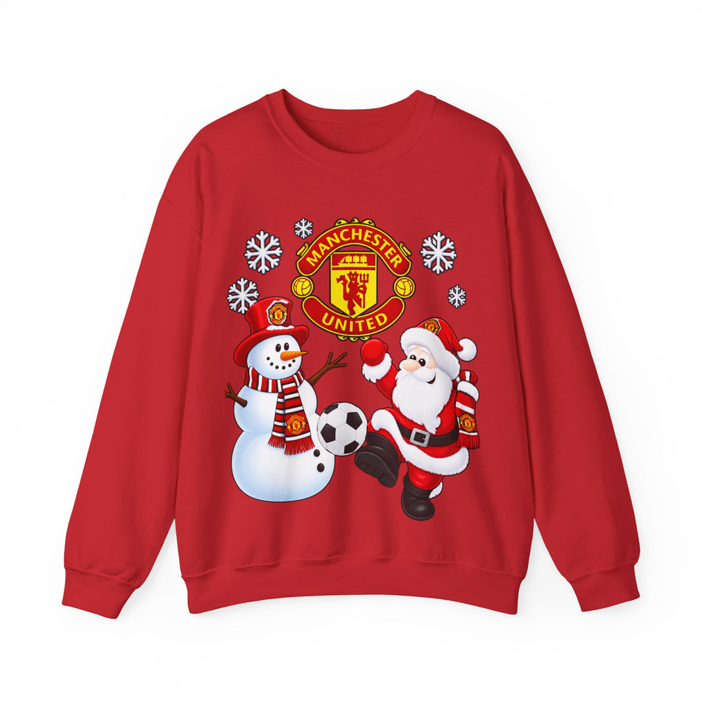 Manchester United Christmas Crewneck Sweatshirt — Santa & Snowman Football Holiday Sweatshirt