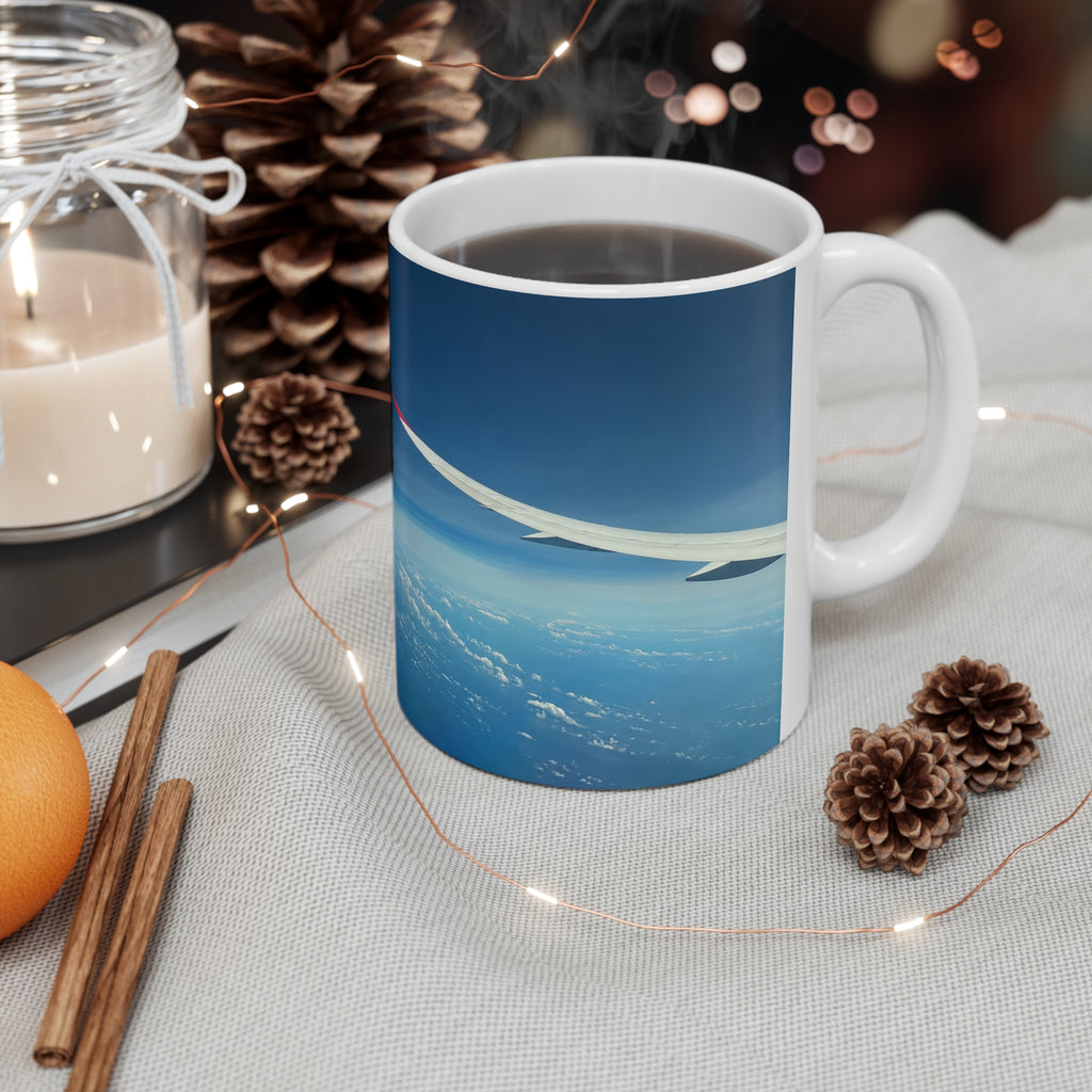 Aerial Sky View Ceramic Coffee Mug — Airplane Window Photo, 11oz & 15oz