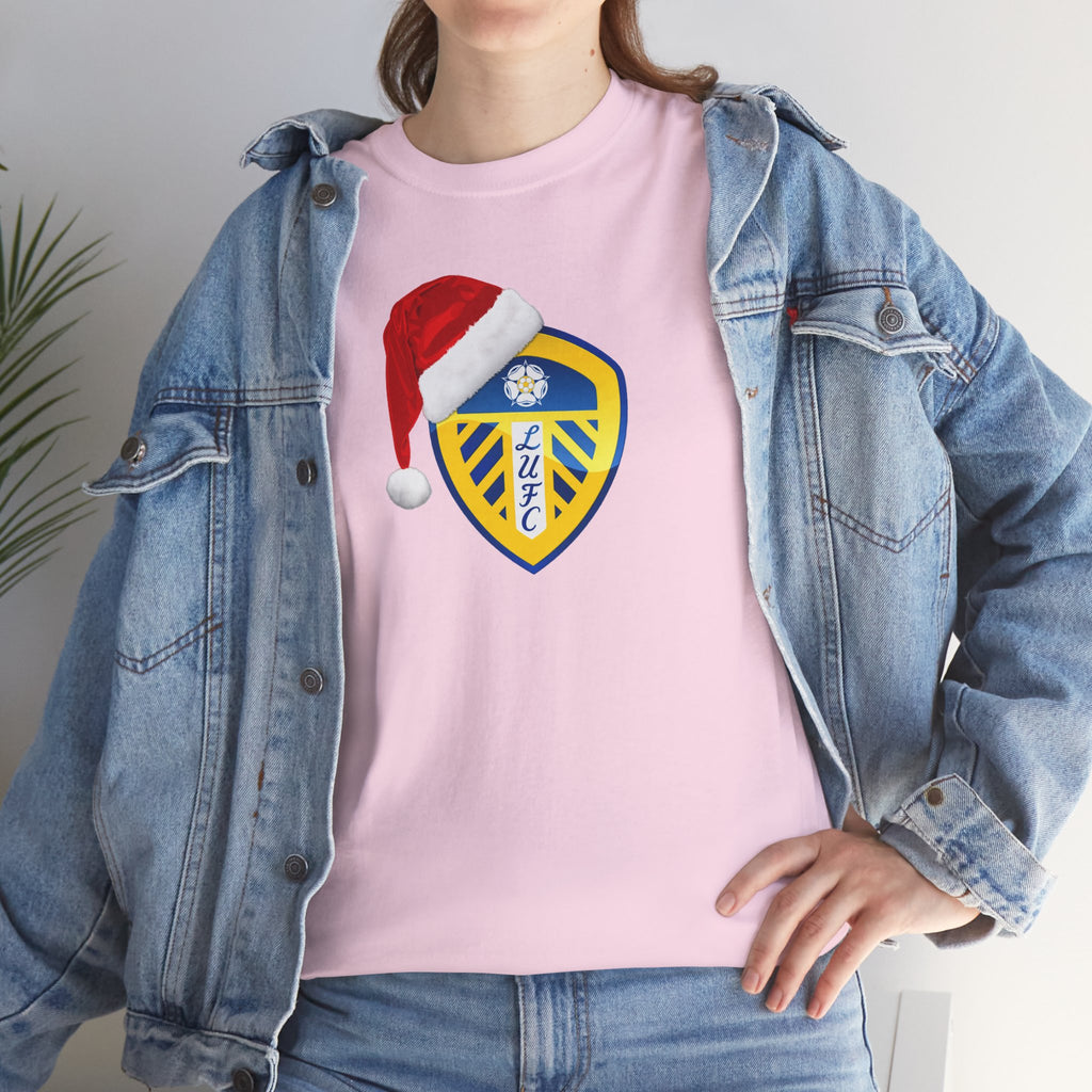 Leeds United Santa Hat Christmas Soccer Crest T‑Shirt – Festive Football Fan Tee