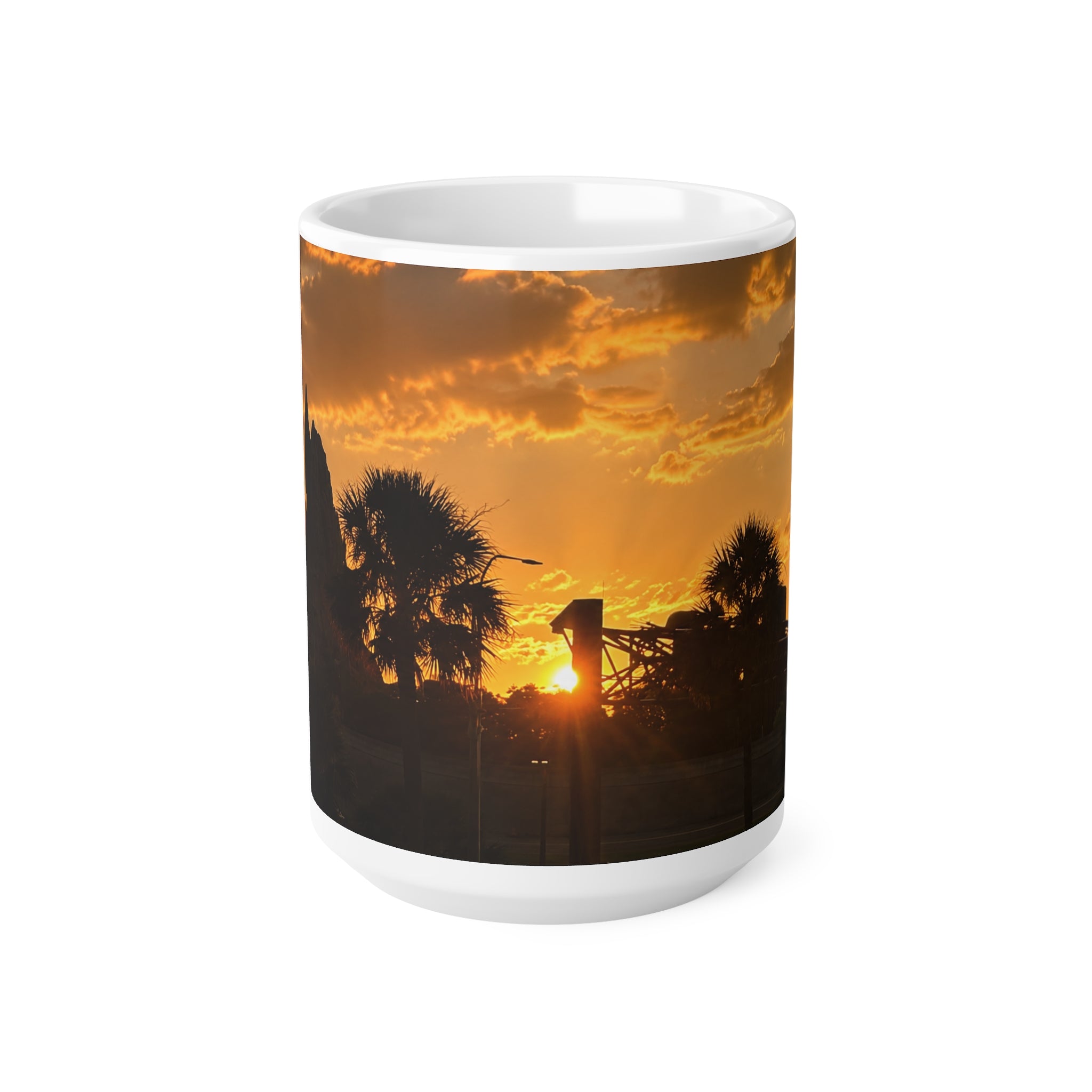 Volcano Bay at Sunset Palm Silhouette Ceramic Mug — 11oz & 15oz