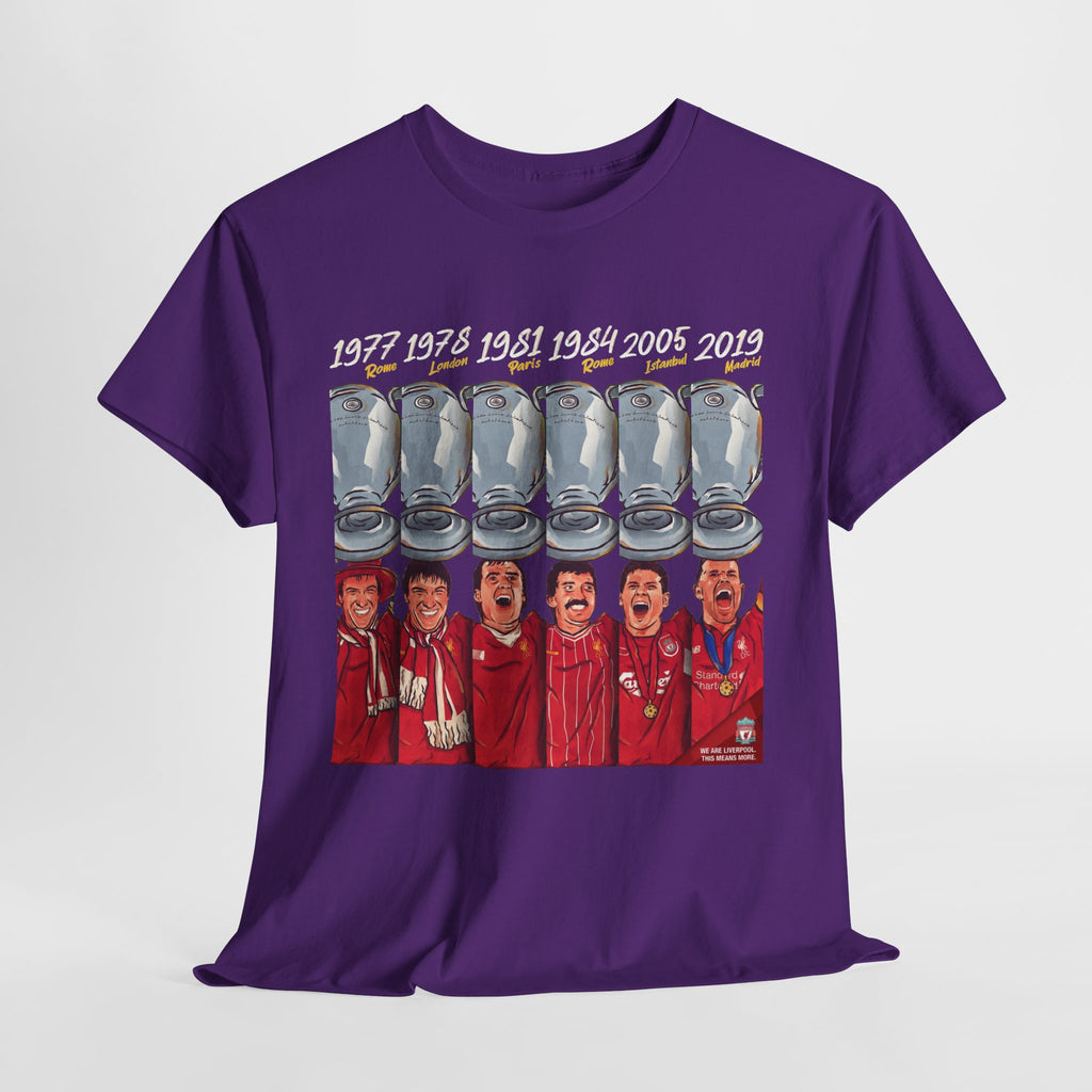 Liverpool Champions Timeline Tee — Liverpool European Cup Winners (1977, 1978, 1981, 1984, 2005, 2019)