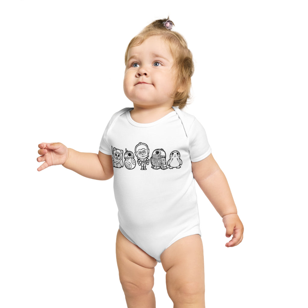 Star Wars Baby Bodysuit — Cute Doodle Galaxy Crew (The Child, BB-8, R2-D2)