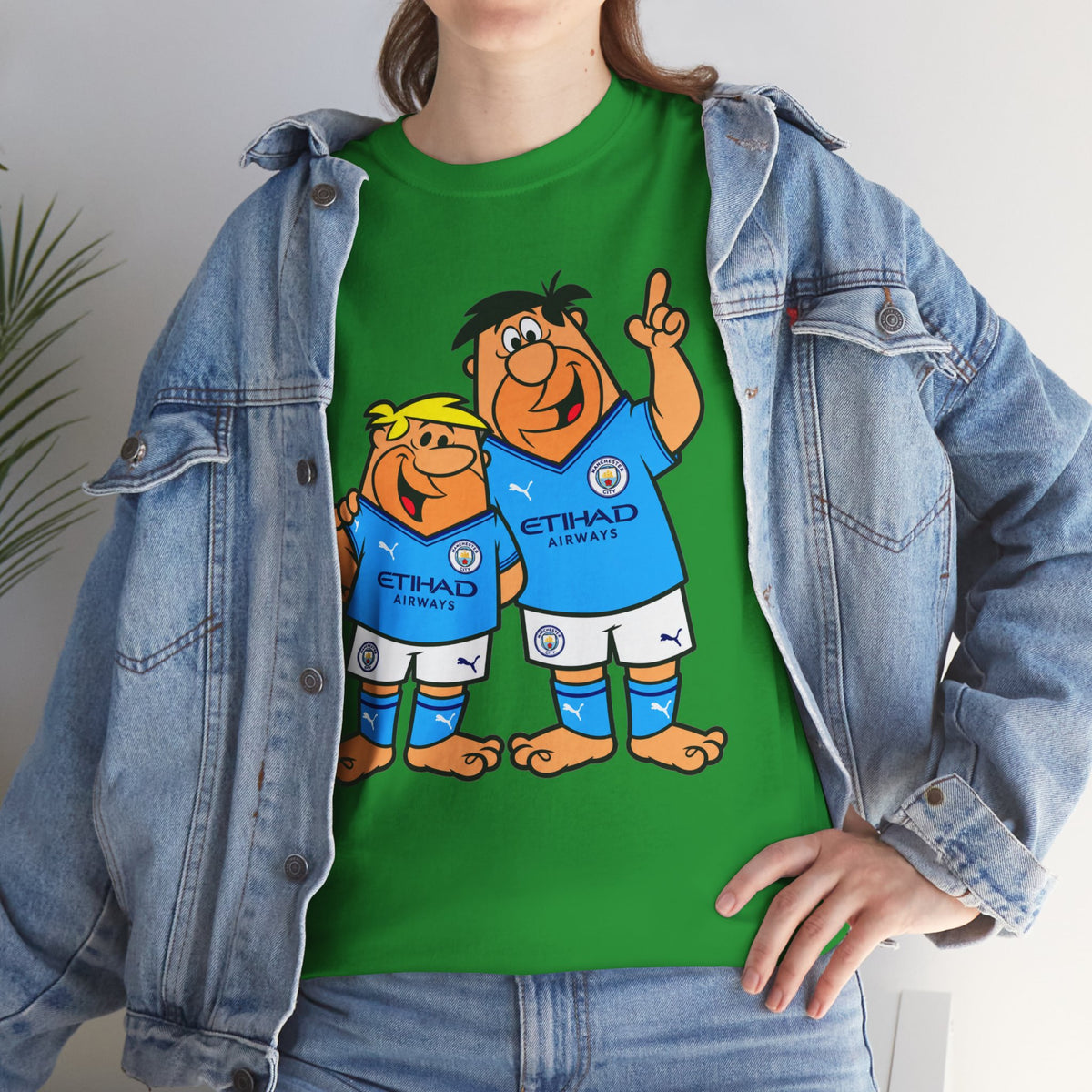 Manchester City The Flintstones Etihad Airways Cartoon Cotton T-Shirt