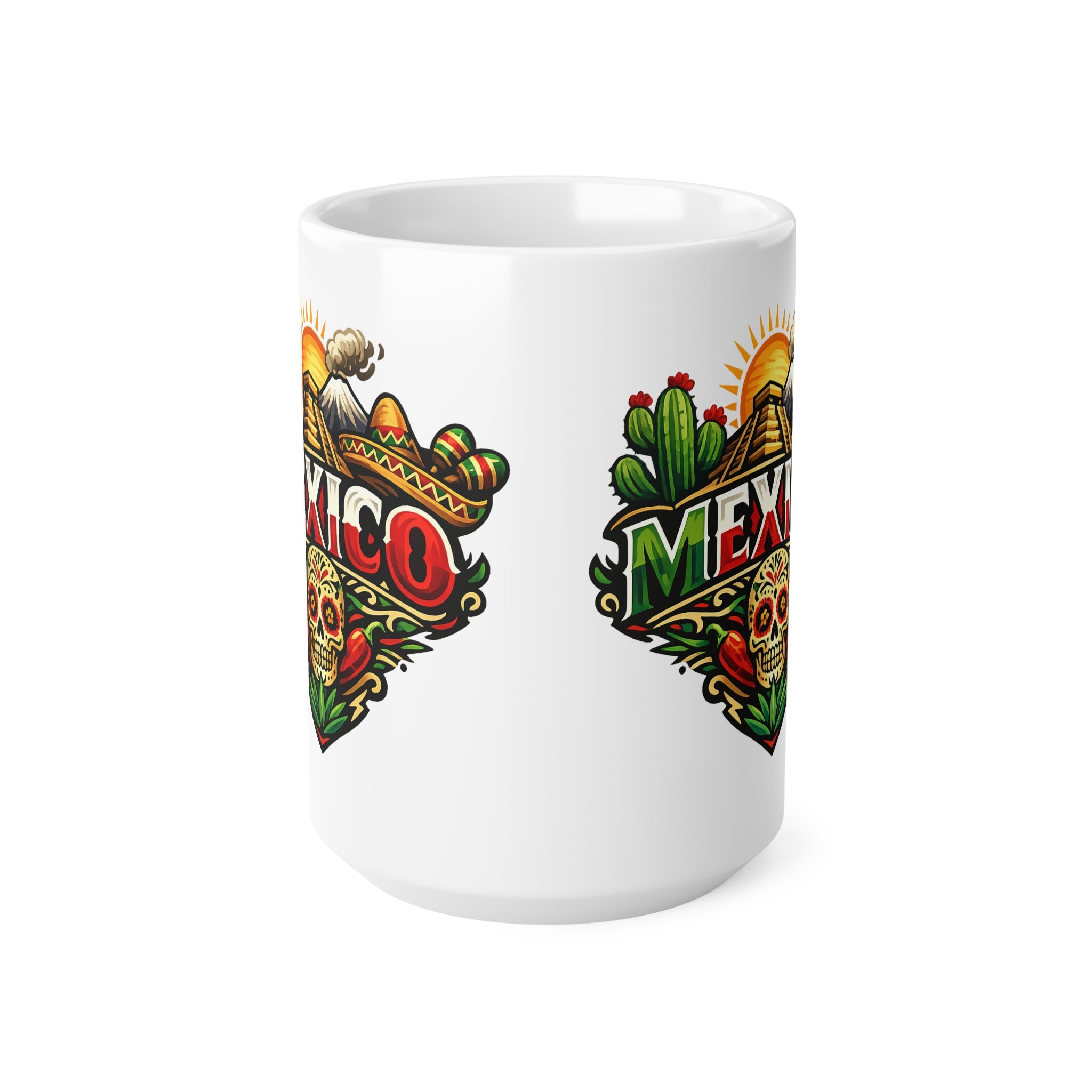 Mexico Travel Coffee Mug — Colorful Sugar Skull & Sunset Ceramic Mug (11oz/15oz)