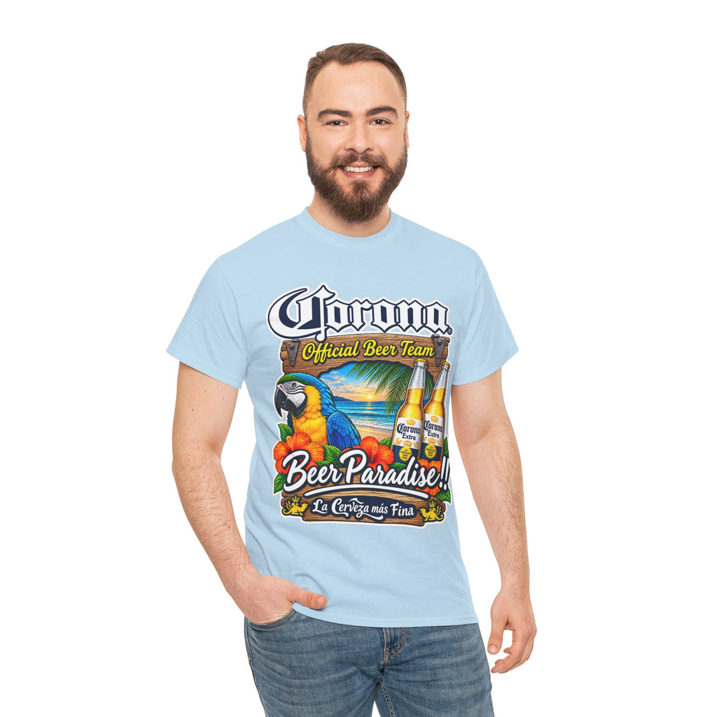 Corona Beer Paradise Tee — Tropical Parrot Beach Beer T‑Shirt