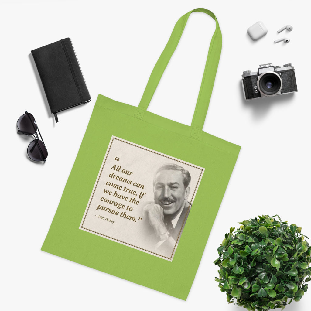 Walt Disney Quote Cotton Tote — "All our dreams can come true" Inspirational Canvas Bag