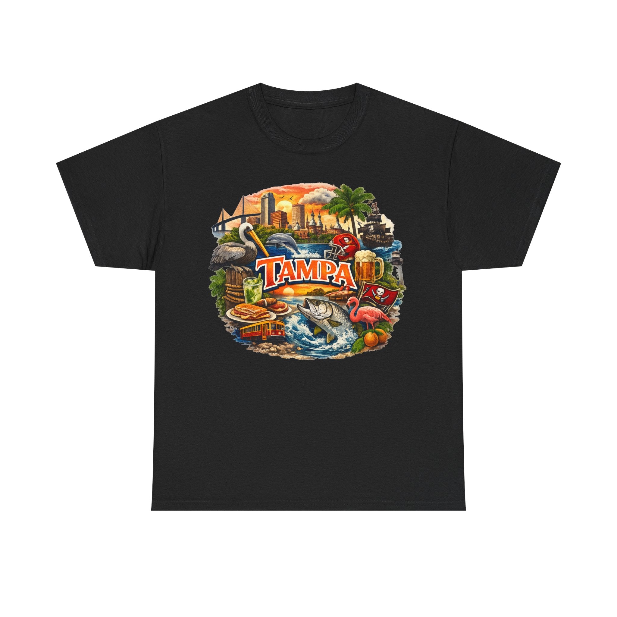 Tampa Florida Retro Scenic Tee — Vintage Beach, Skyline & Wildlife Graphic