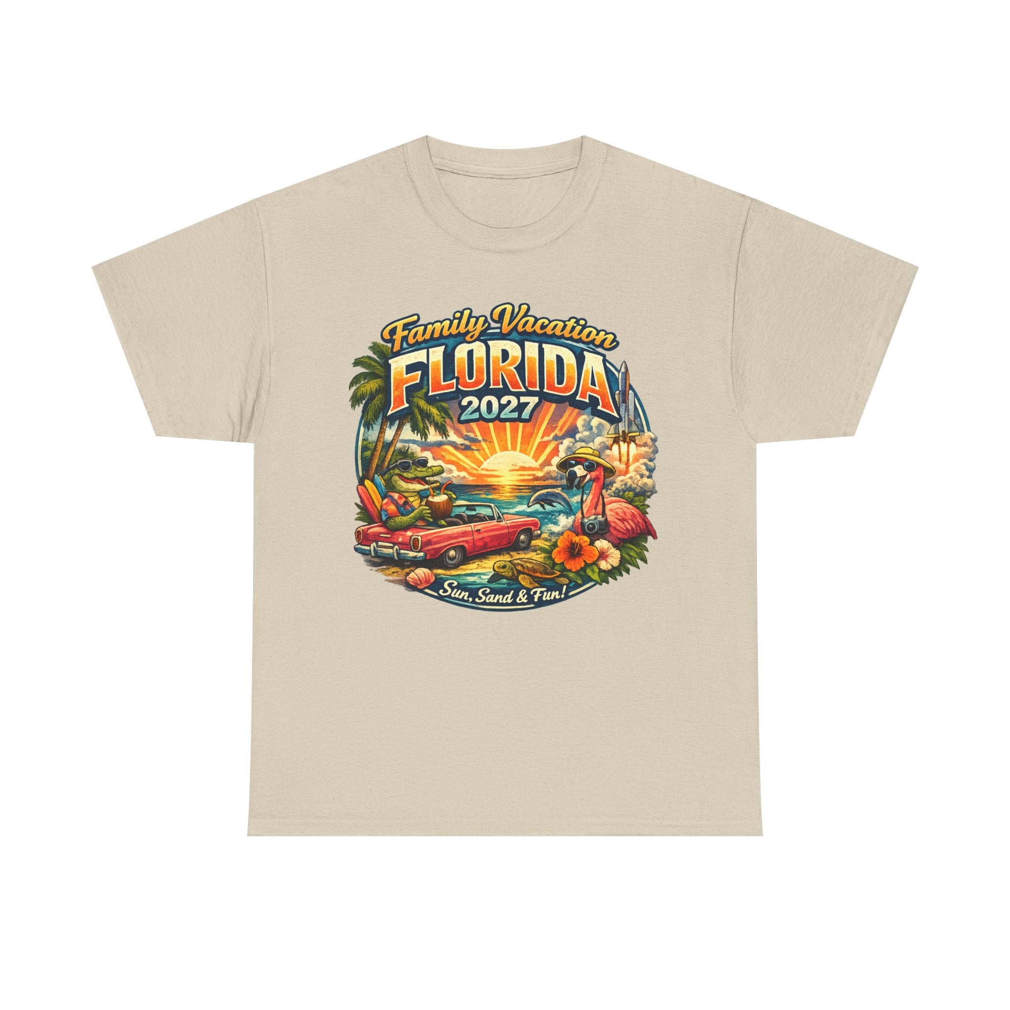 Florida Family Vacation 2027 T-Shirt — Retro Sunset Beach Design