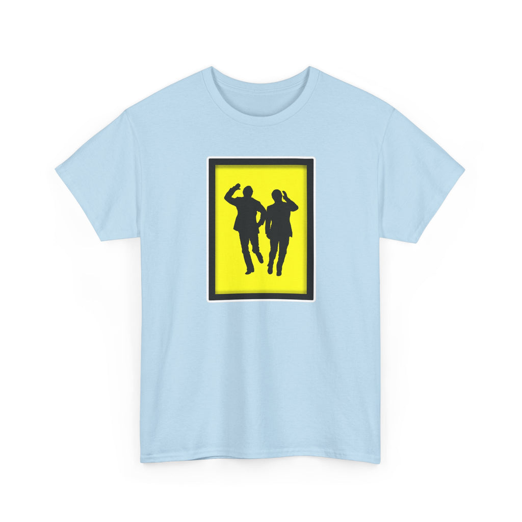 Morecambe and Wise Dancing Silhouette Tee – Retro Yellow Frame Graphic T-Shirt