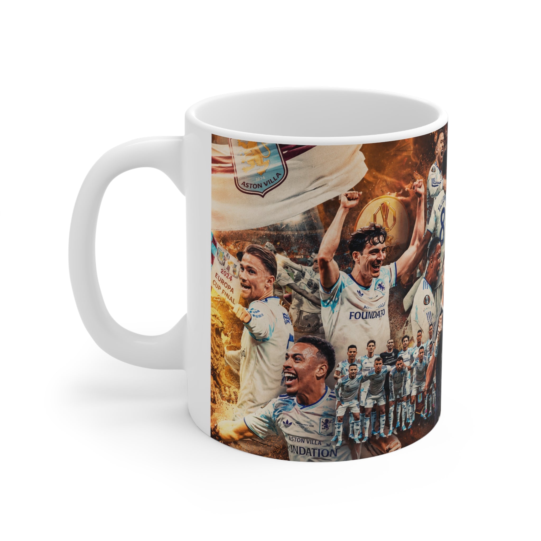 Aston Villa Europa League Winners Celebration Ceramic Mug — Fan Collage Coffee Cup (11oz/15oz)