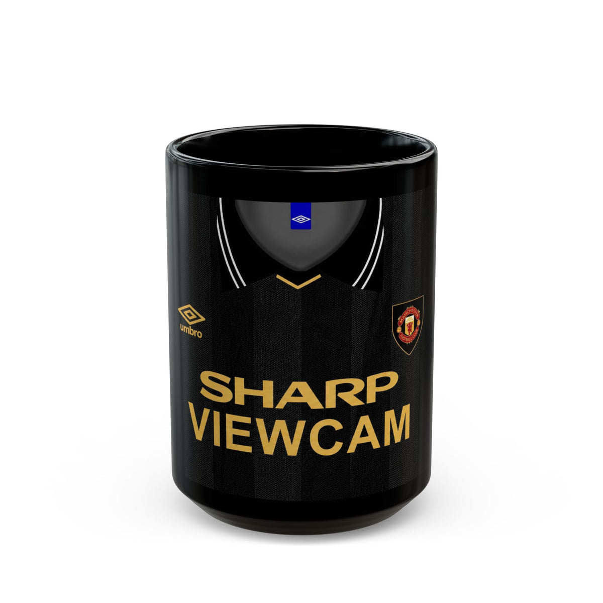 Retro Manchester United Sharp Viewcam Inspired Black Mug — Retro Football Jersey Design (11oz/15oz)