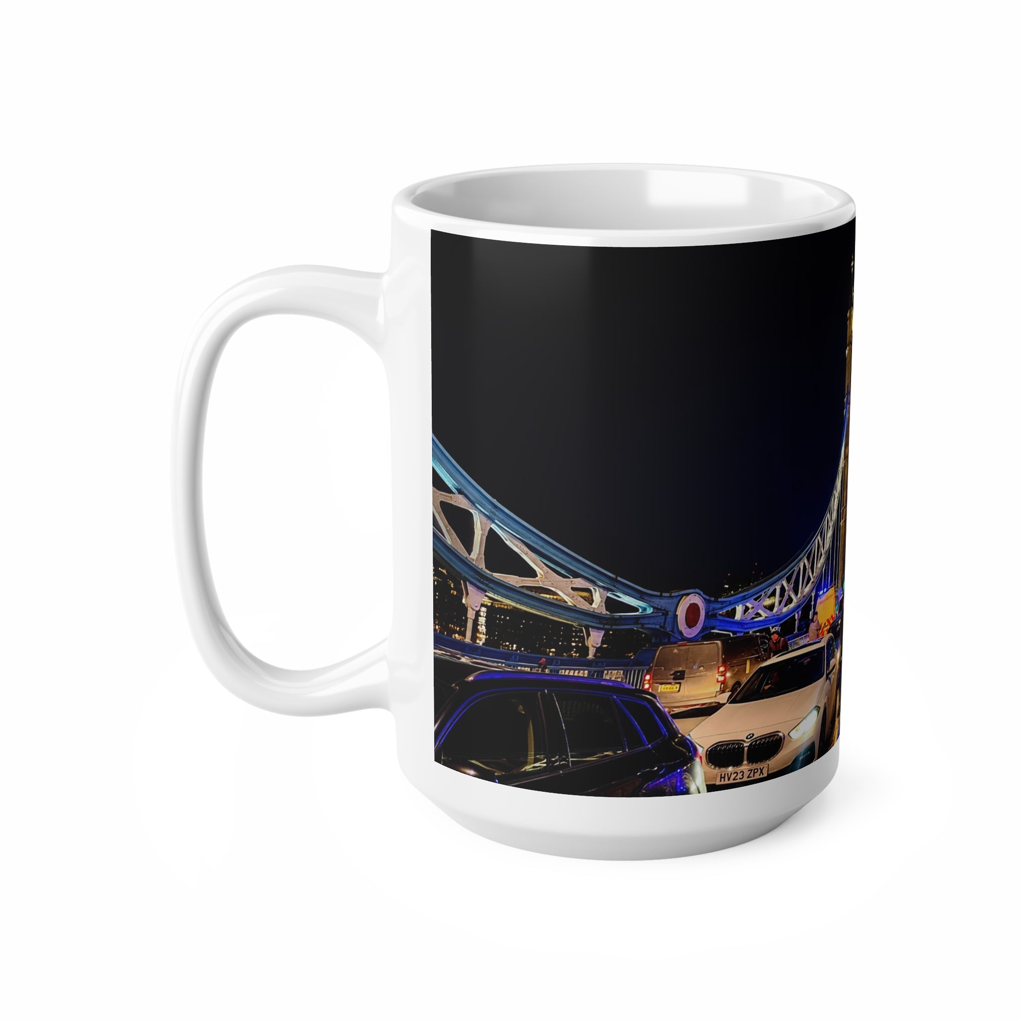 London Tower Bridge Night Photo Mug — Ceramic Coffee Cup, 11oz & 15oz