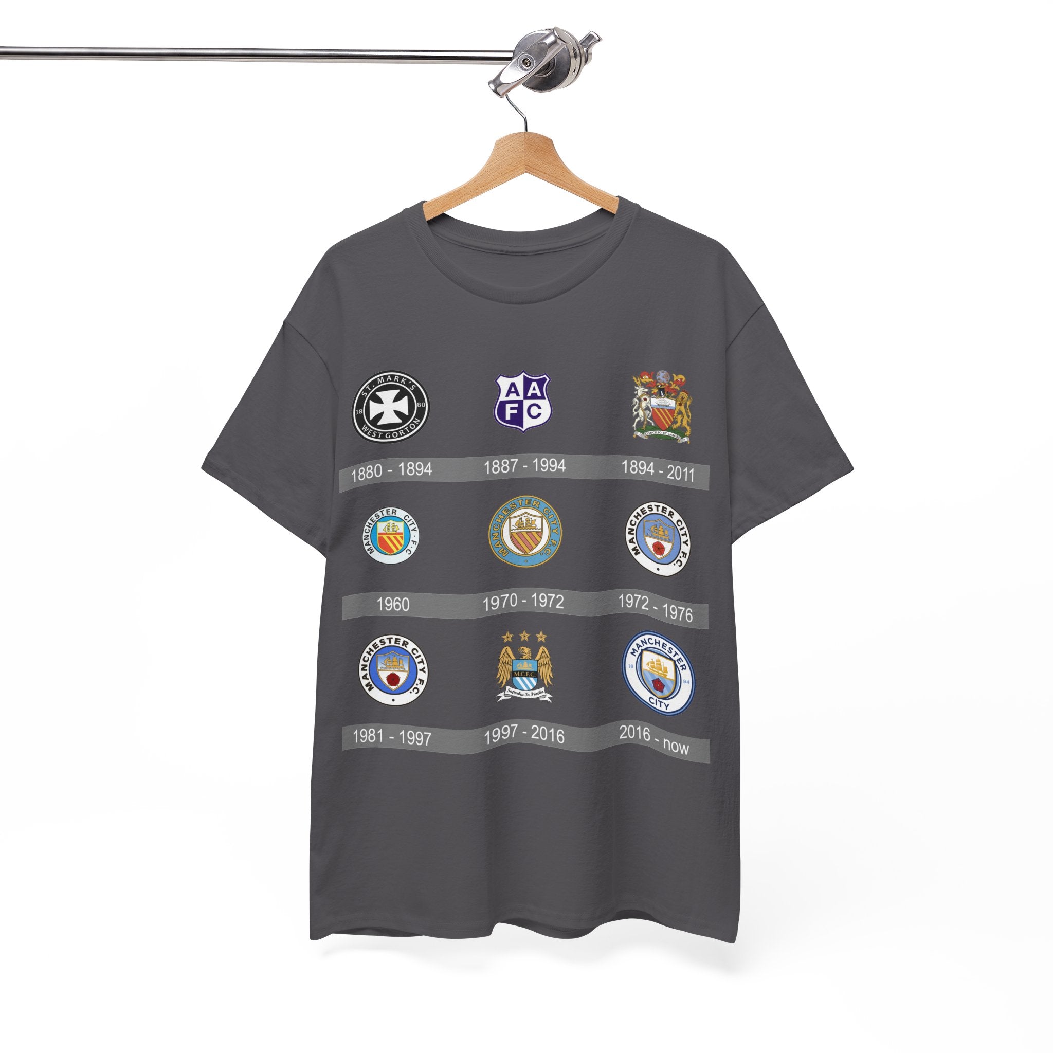 Manchester City Crest Timeline T-Shirt — Retro Club Crest History Tee