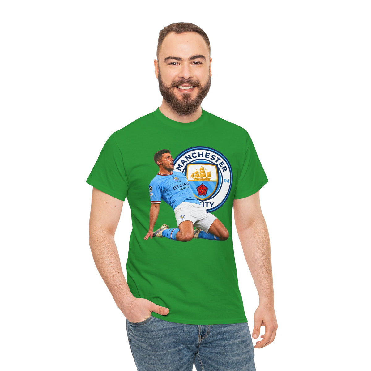 Rodri Manchester City Legend Cotton T-Shirt – Celebratory Slide Graphic Tee