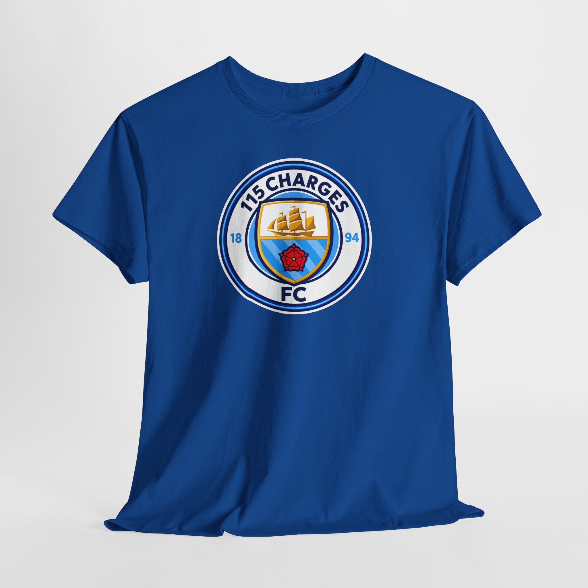 115 Charges FC Crest Cotton Tee — Vintage Blue Club Logo T-Shirt
