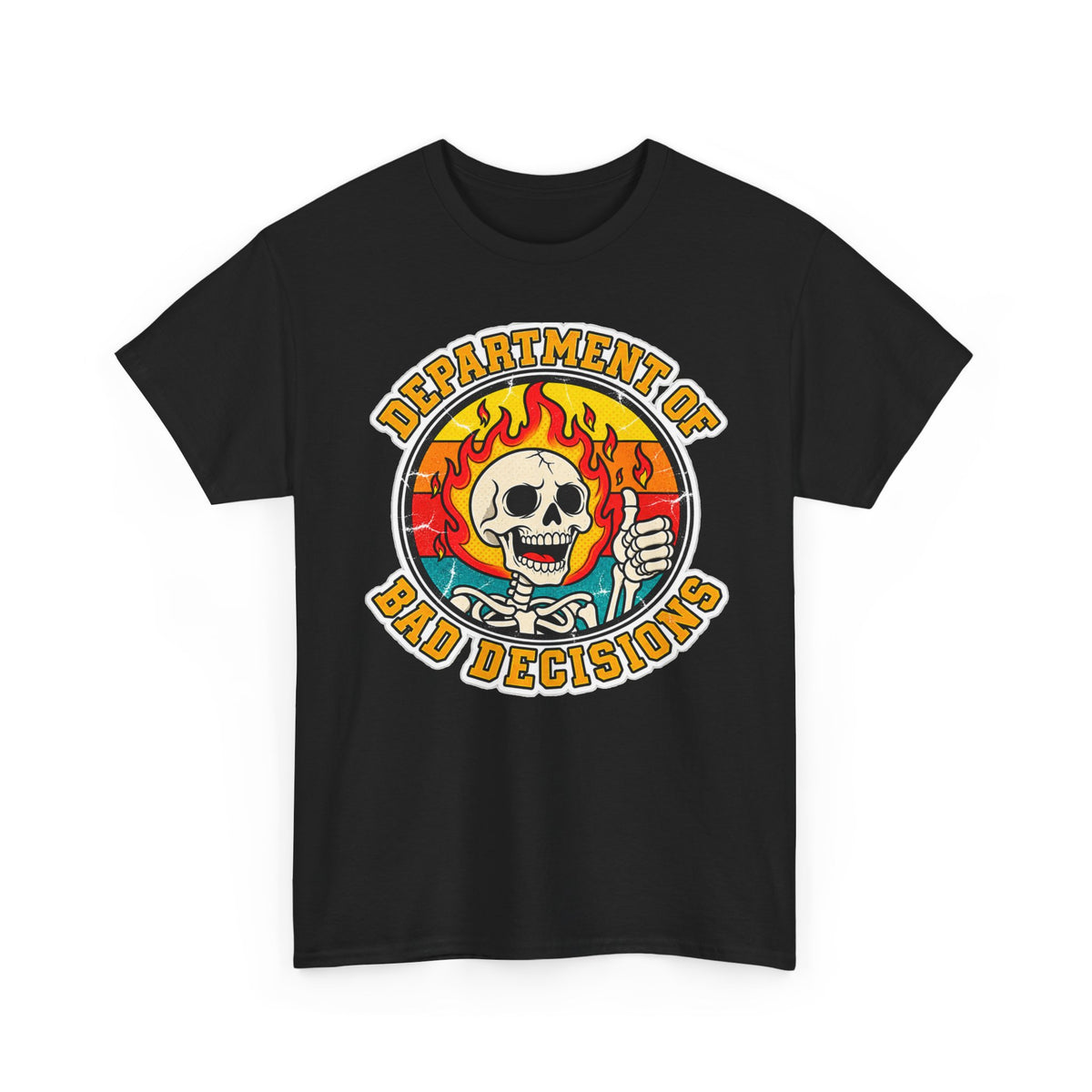 Department of Bad Decisions Skull T-Shirt — Retro Flaming Thumbs-Up Graphic Tee