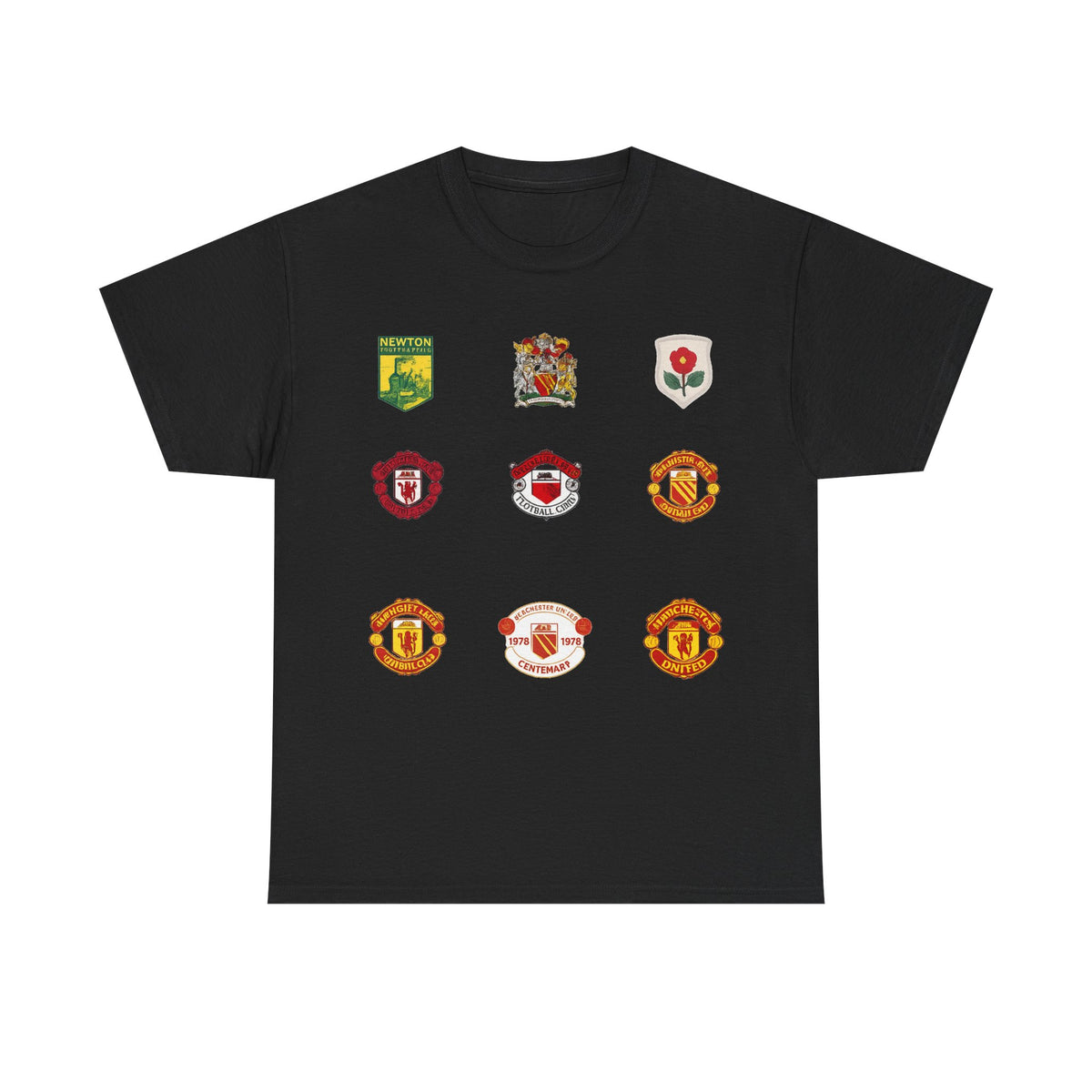 Manchester United T-Shirt — Vintage Football Club Badge Collage Tee