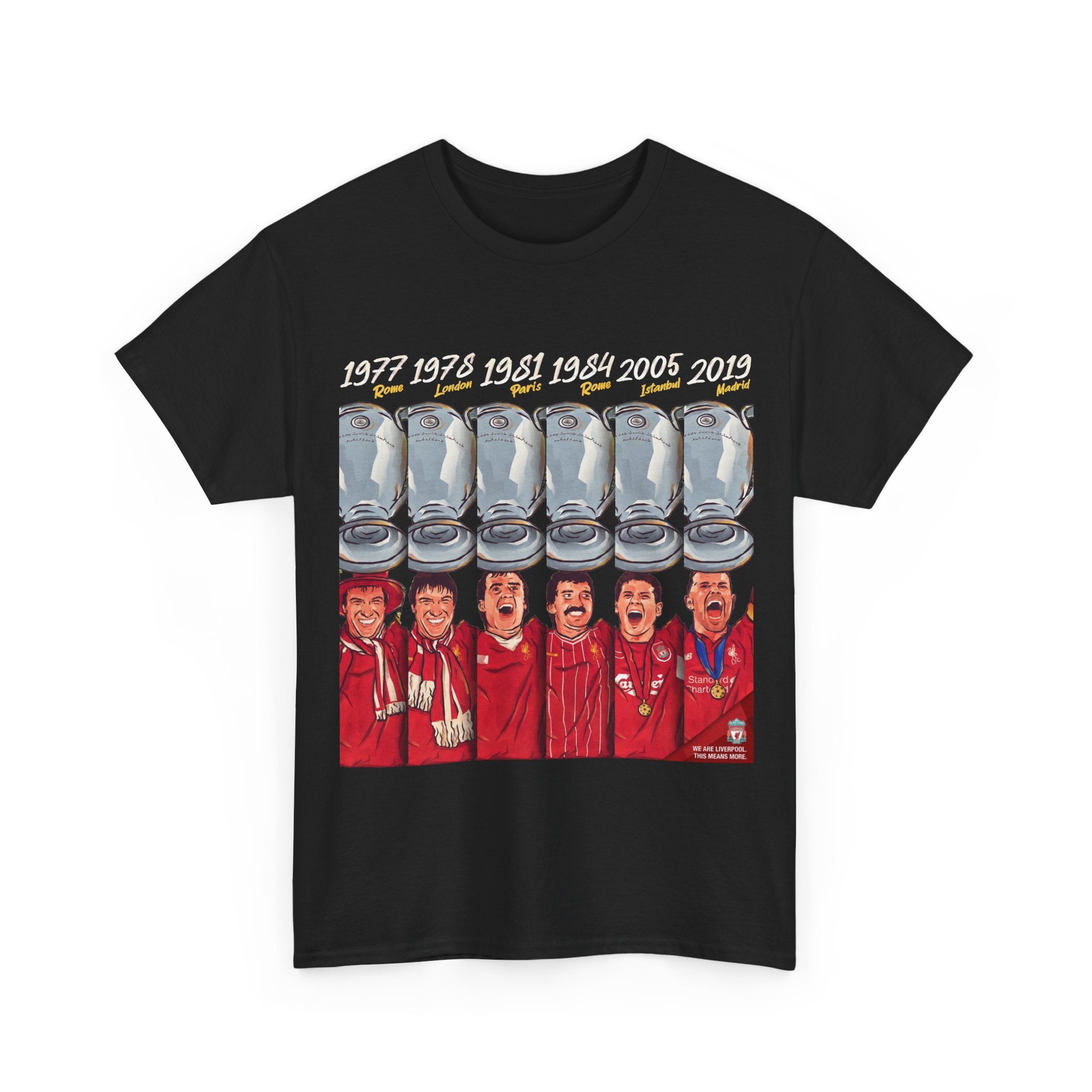 Liverpool Champions Timeline Tee — Liverpool European Cup Winners (1977, 1978, 1981, 1984, 2005, 2019)