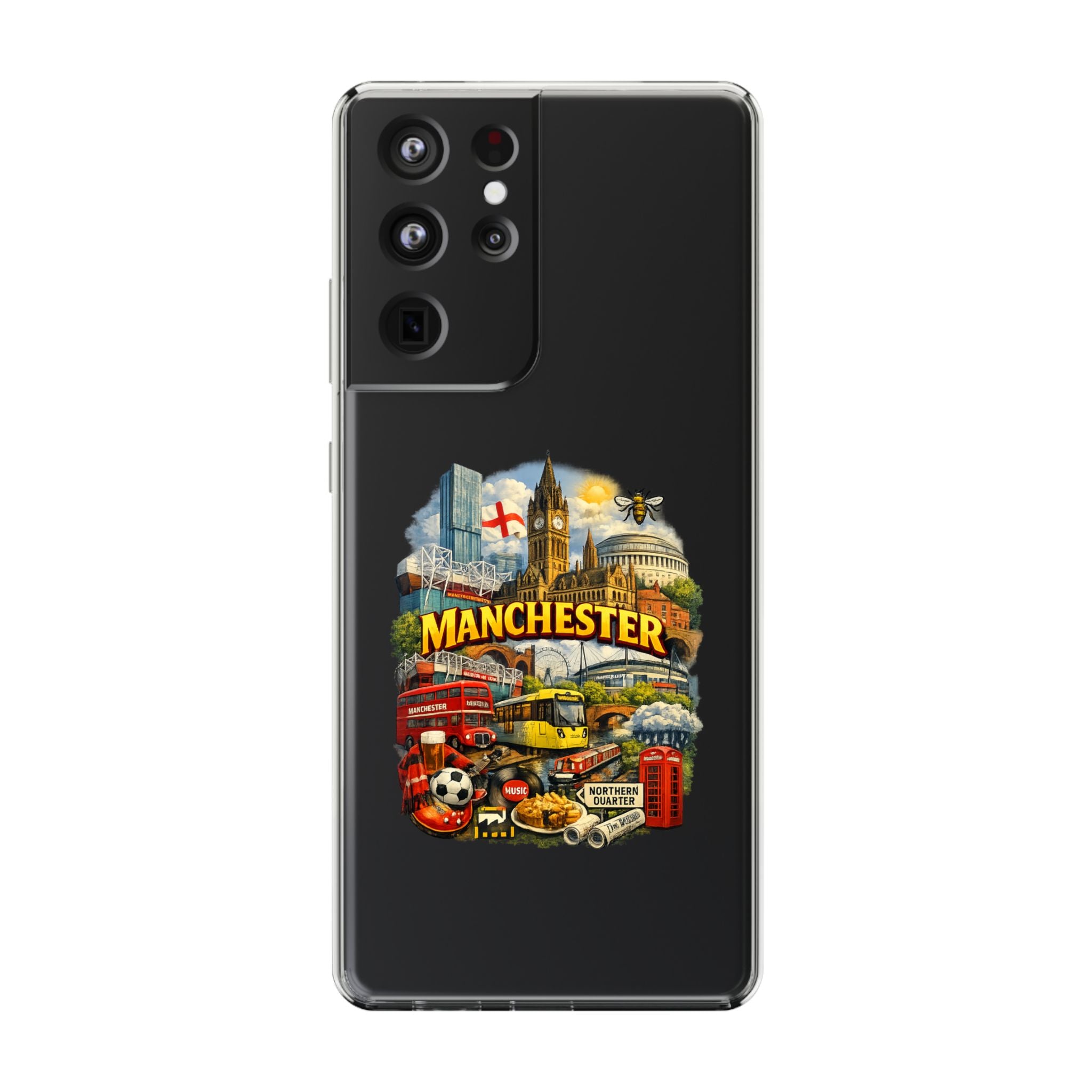 Manchester Landmark Clear Phone Case — Cityscape Collage Design