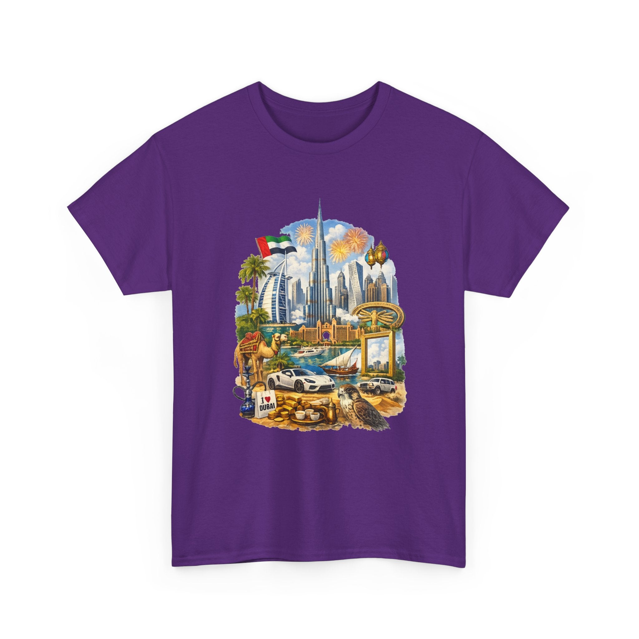 Dubai Skyline Beach Vacation T-Shirt – Retro Travel Collage Tee