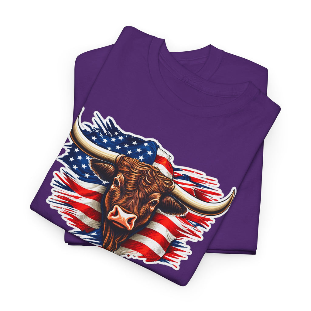 American Flag Bull Graphic Tee — Patriotic Cowboy Western T-Shirt