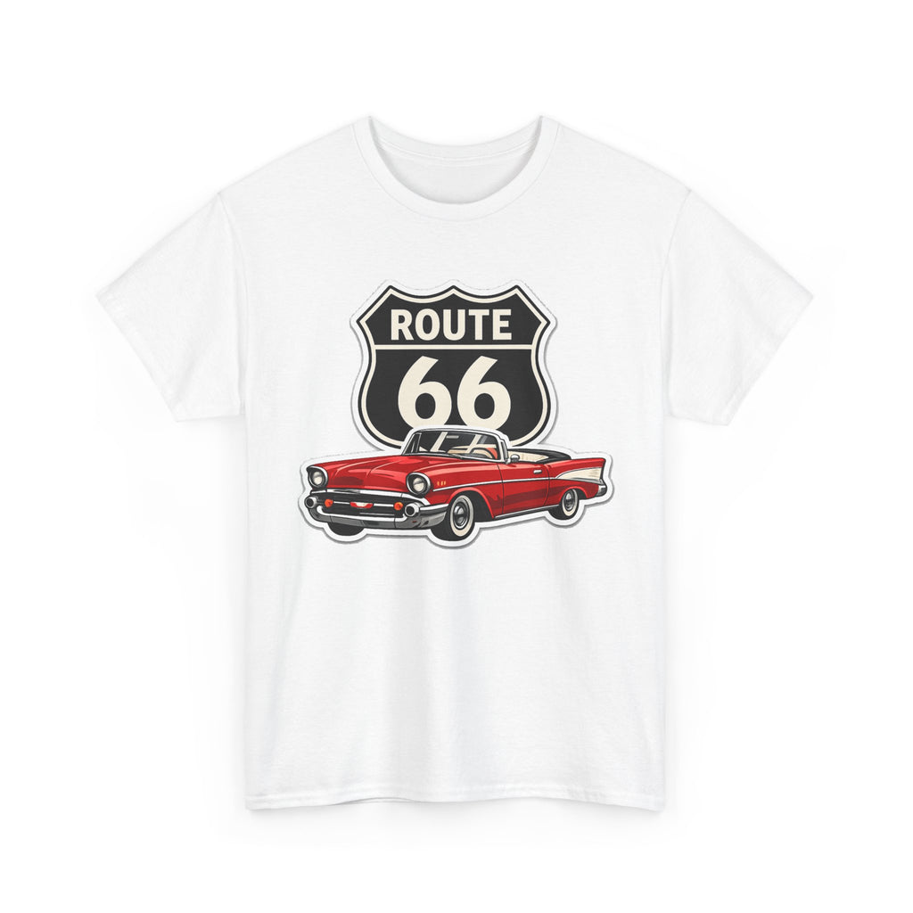 Route 66 Classic Car T‑Shirt — Retro Red Convertible Road Trip Tee
