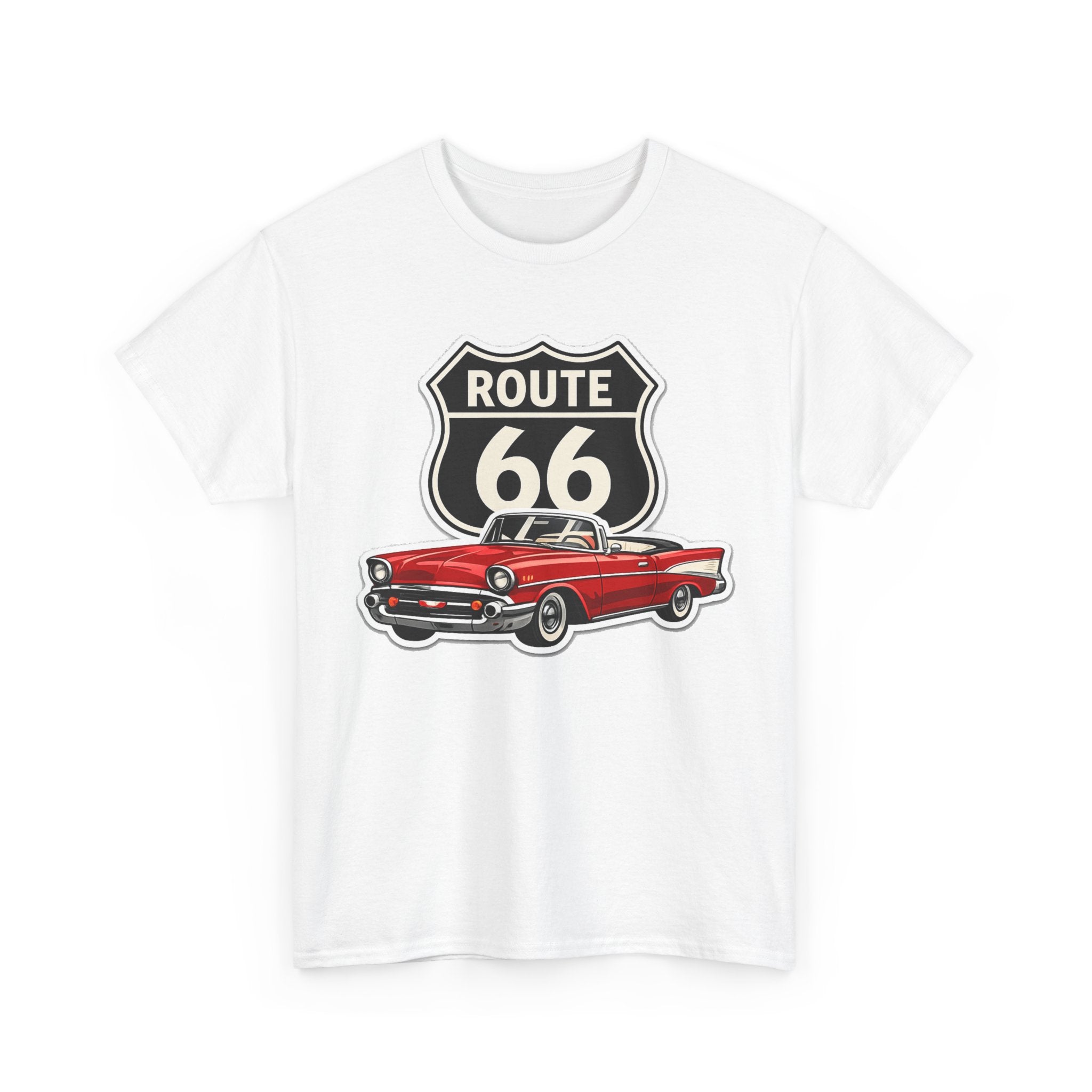 Route 66 Classic Car T‑Shirt — Retro Red Convertible Road Trip Tee