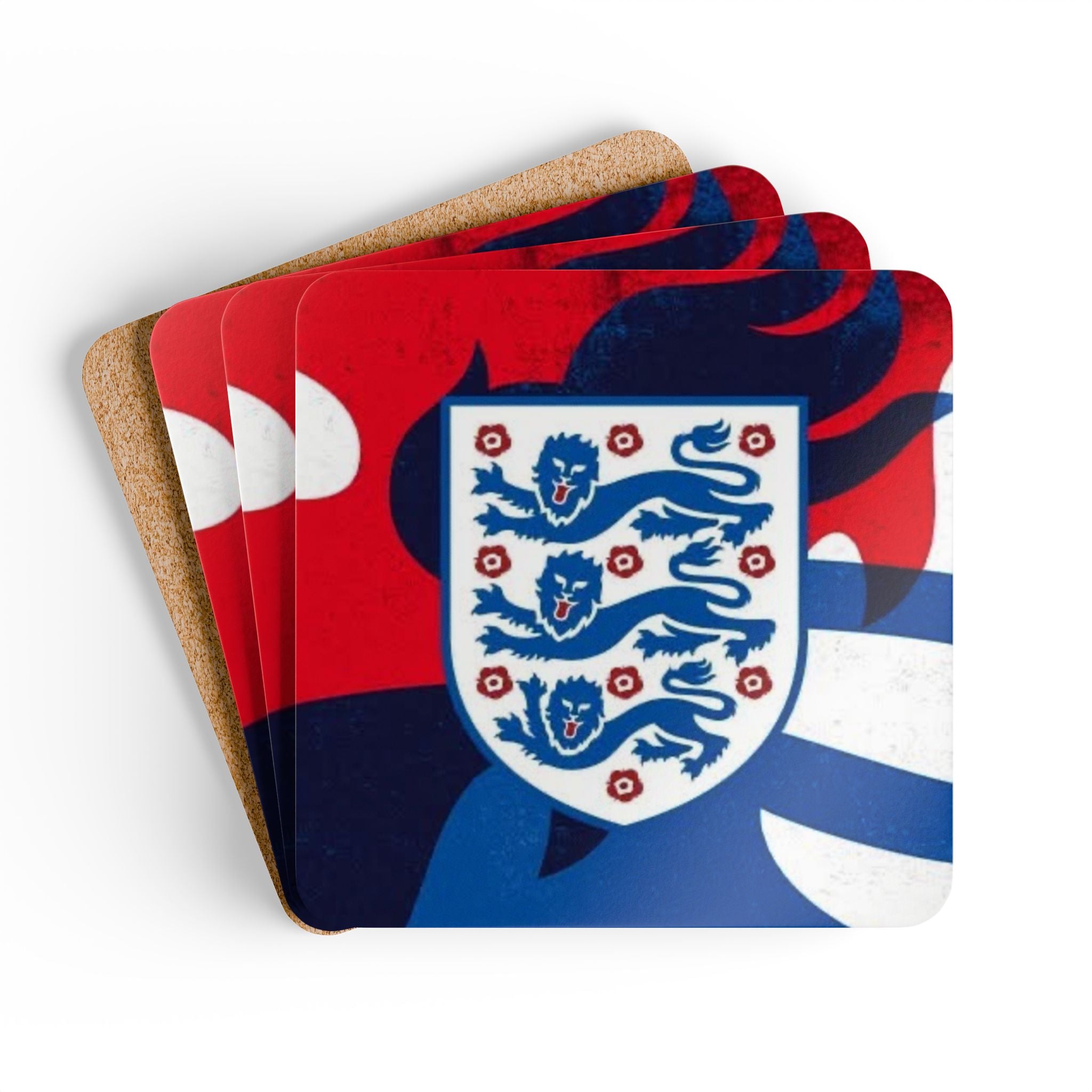 England Football Crest Corkwood Coaster Set — 4-Pack Team Logo Drink Coasters