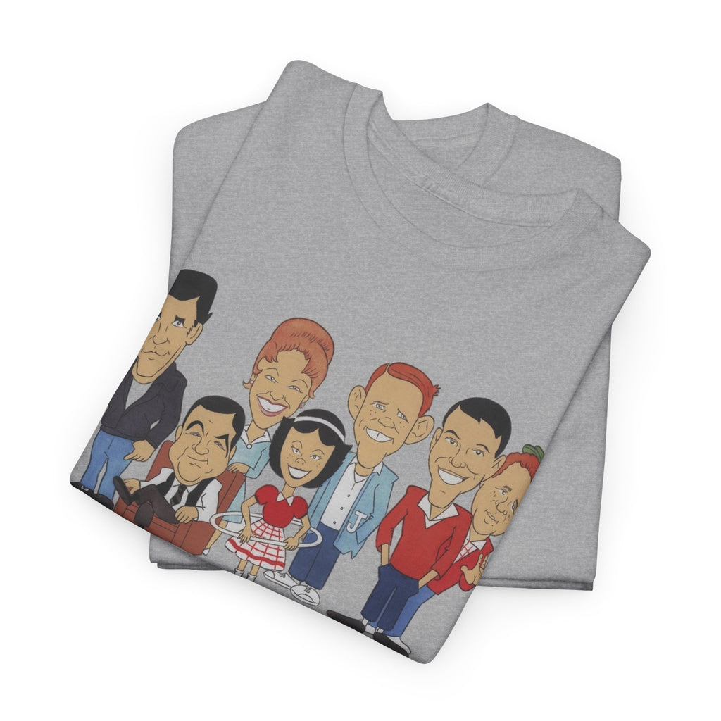 Happy Days Retro TV Cast Cartoon Tee - Vintage Sitcom Character Group Shirt