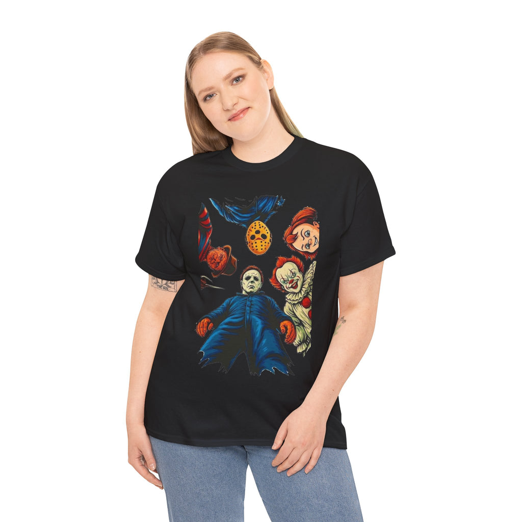 Horror Movie Icons Graphic Tee — Michael Myers, Jason & Classic Clowns Halloween T-Shirt