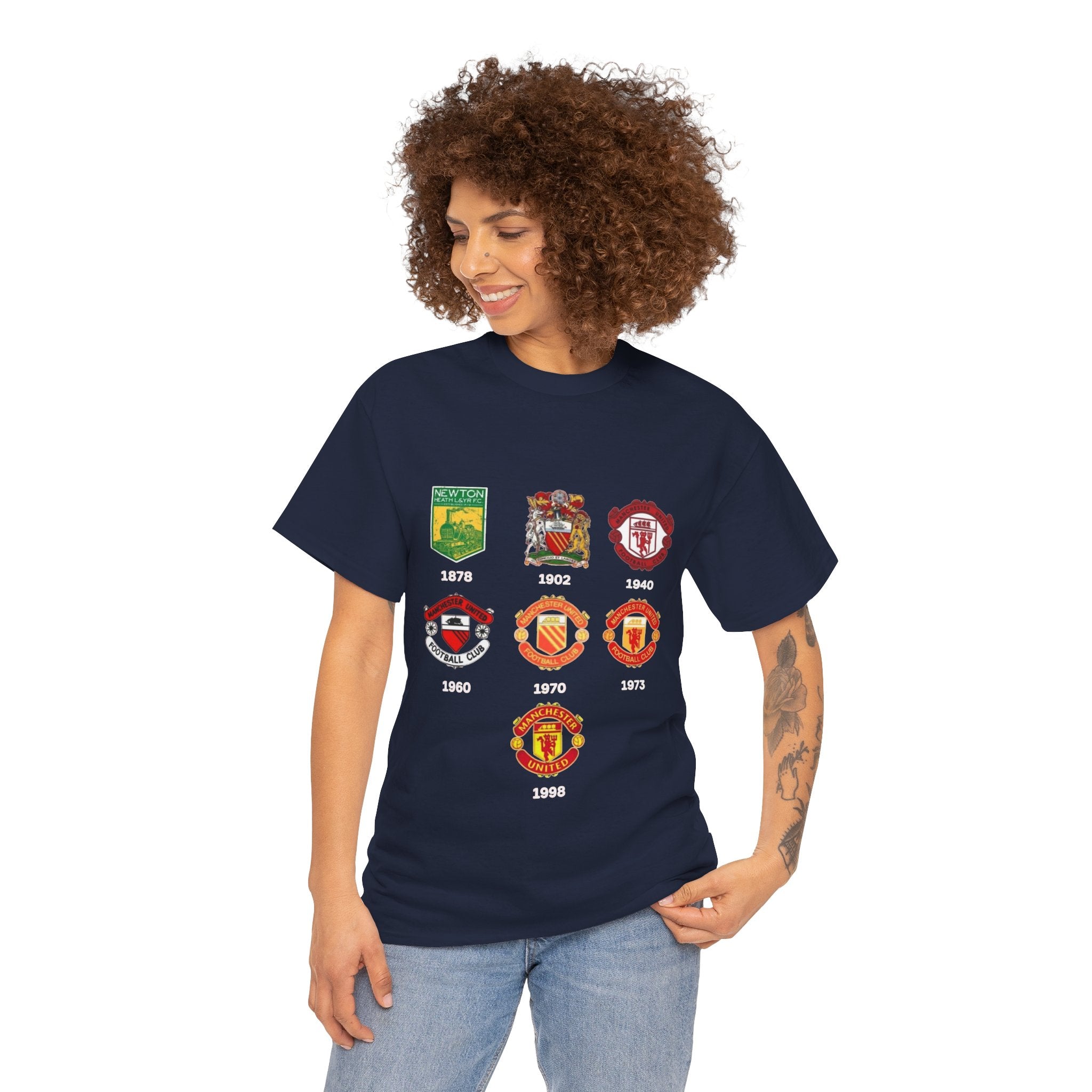 Manchester United Crest Evolution T-Shirt — Vintage Club Logo Timeline Tee