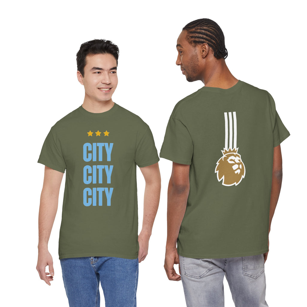 Manchester City City City Tee — Retro Three-Star Premier League Lion Soccer Shirt