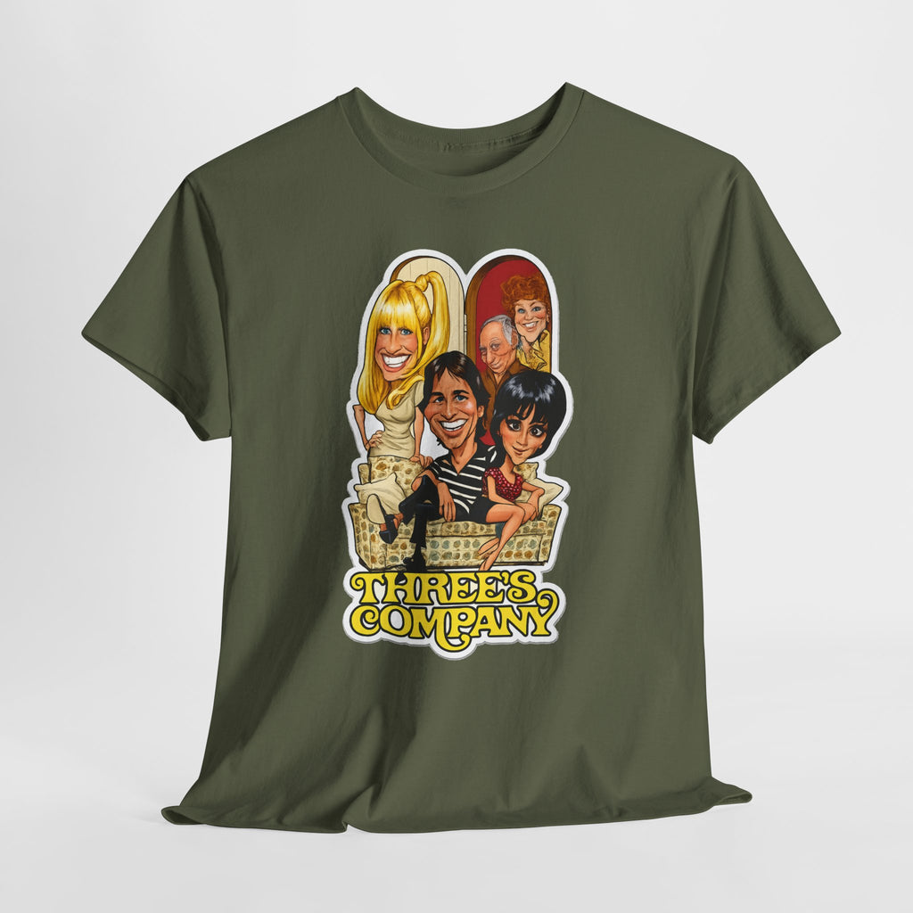 Three's Company Retro TV Tee — Vintage Sitcom Caricature T-Shirt