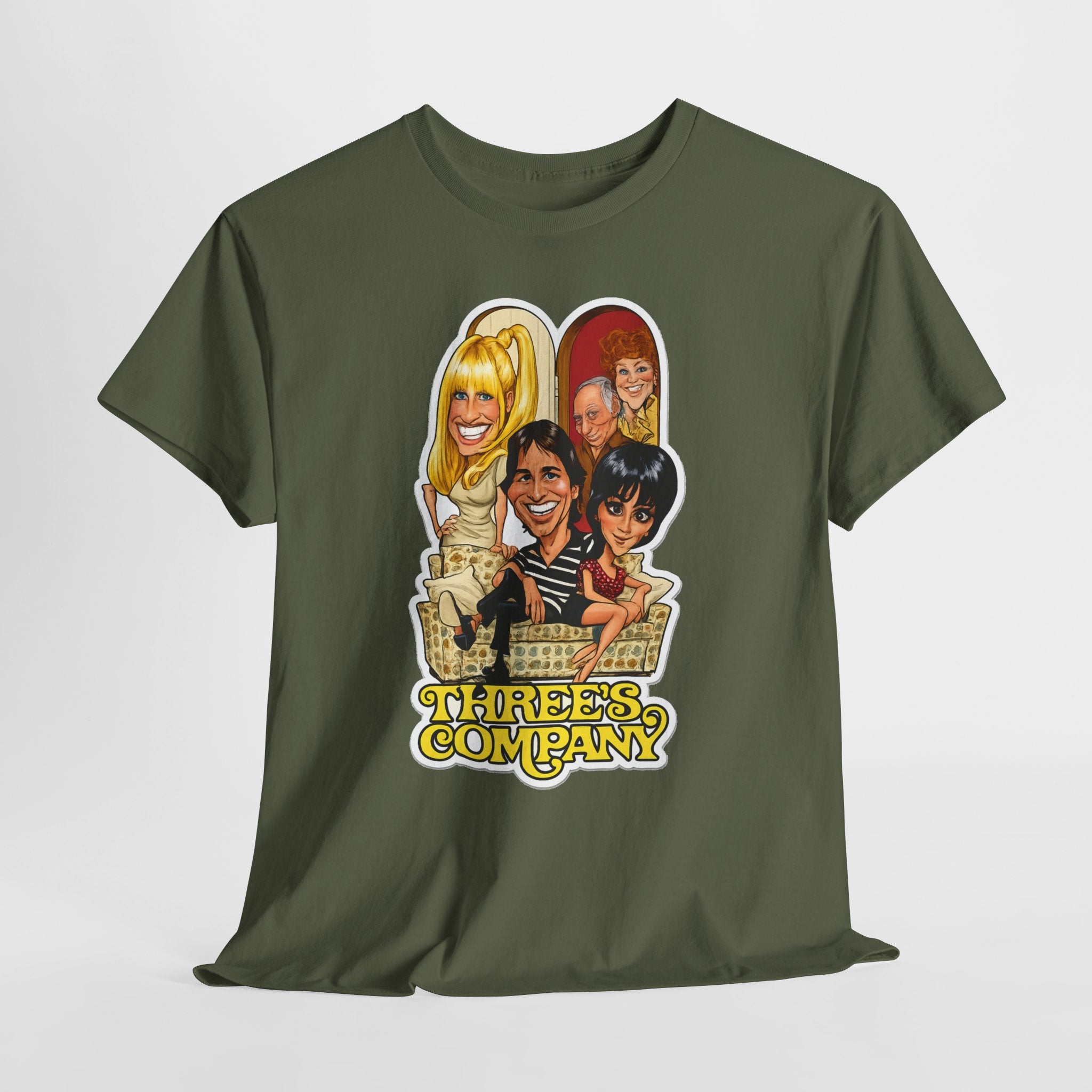Three's Company Retro TV Tee — Vintage Sitcom Caricature T-Shirt