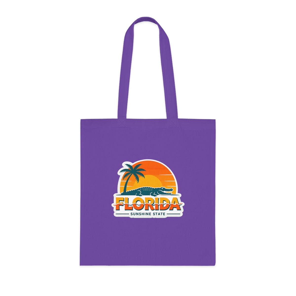 Florida Sunshine State Palm Tree Tote Bag — Retro Beach Sunset Cotton Tote