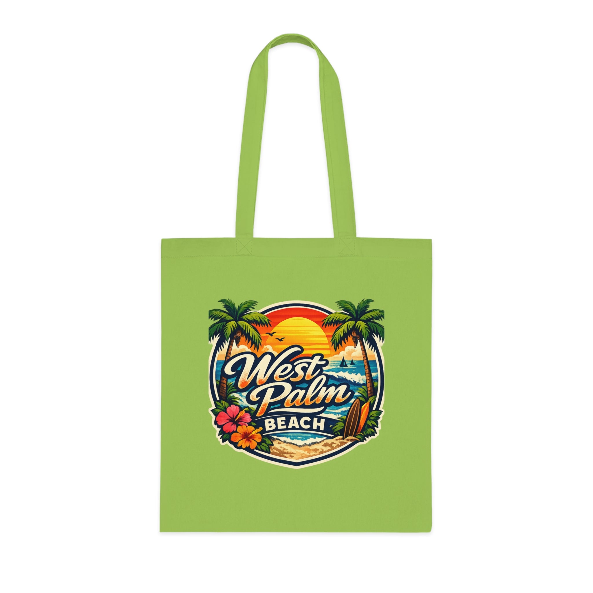West Palm Beach Cotton Tote — Vintage Tropical Beach Palm Tree Design