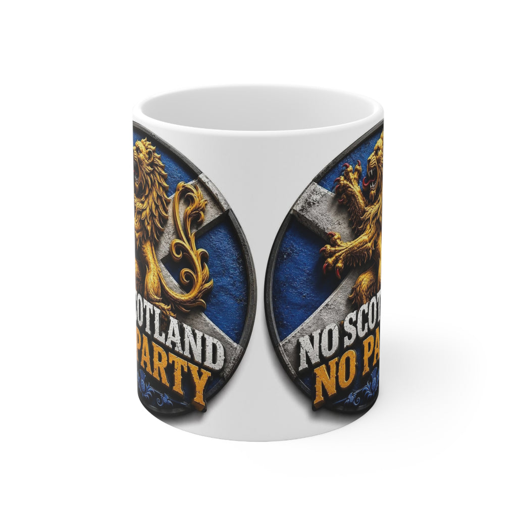 No Scotland No Party Ceramic Coffee Mug — Scottish Lion Crest 11oz & 15oz