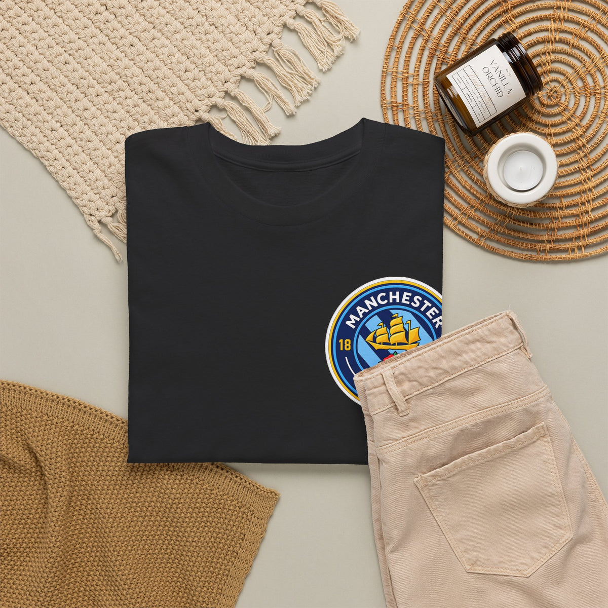 Manchester City Inspired Crest T‑Shirt – Circular Badge Chest Logo Tee