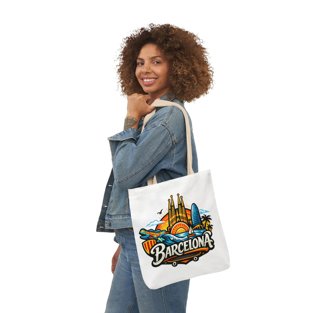 Barcelona Skyline Canvas Tote Bag — Colorful Travel Souvenir Tote