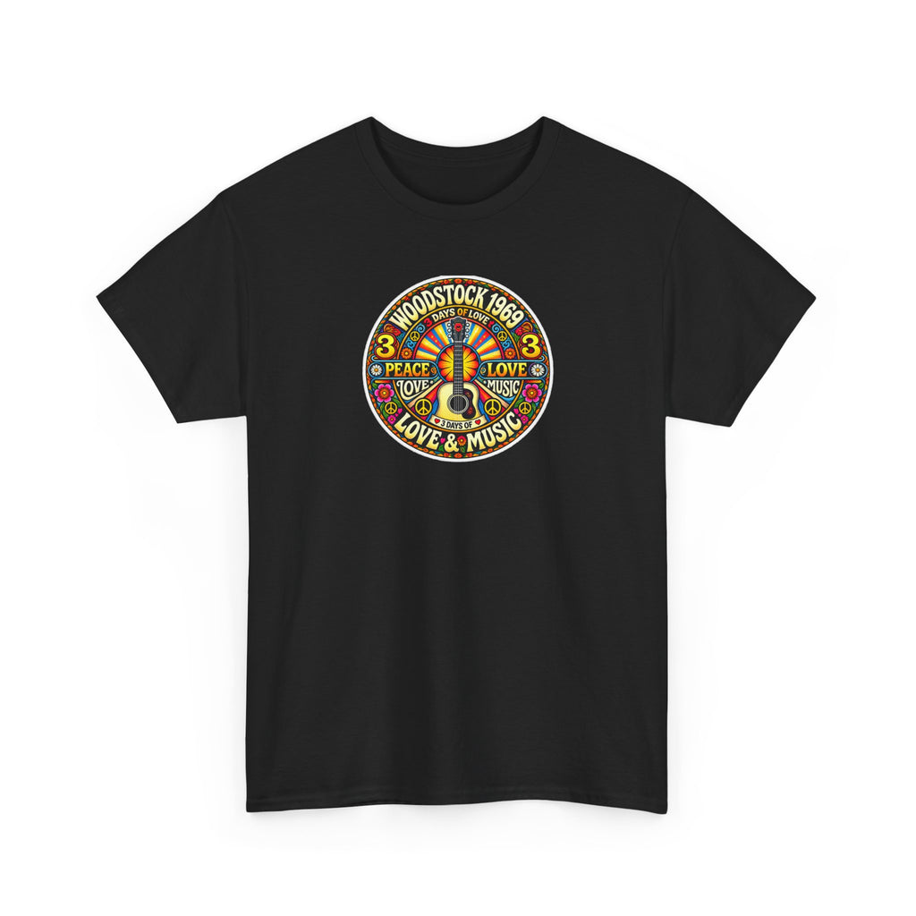 Woodstock 1969 Peace & Love Graphic Cotton T- Shirt / Tee