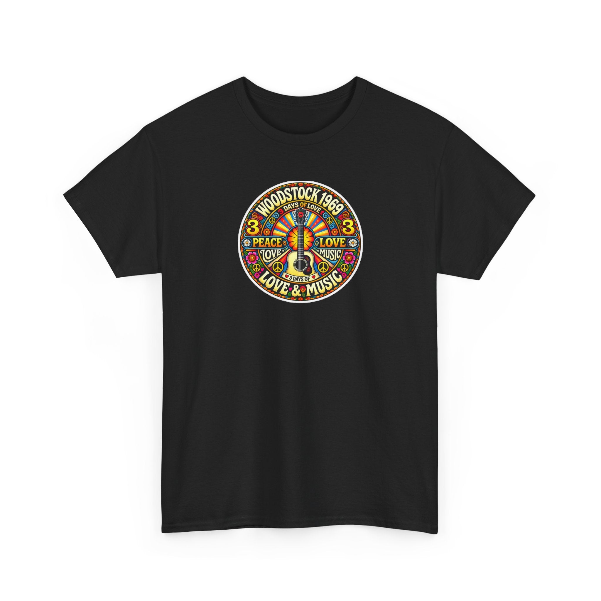 Woodstock 1969 Peace & Love Graphic Cotton T- Shirt / Tee