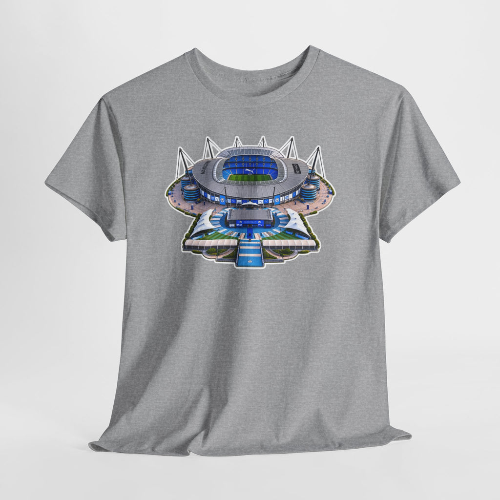 Manchester City Etihad Stadium Illustration T-Shirt — Retro Soccer Arena Graphic Tee