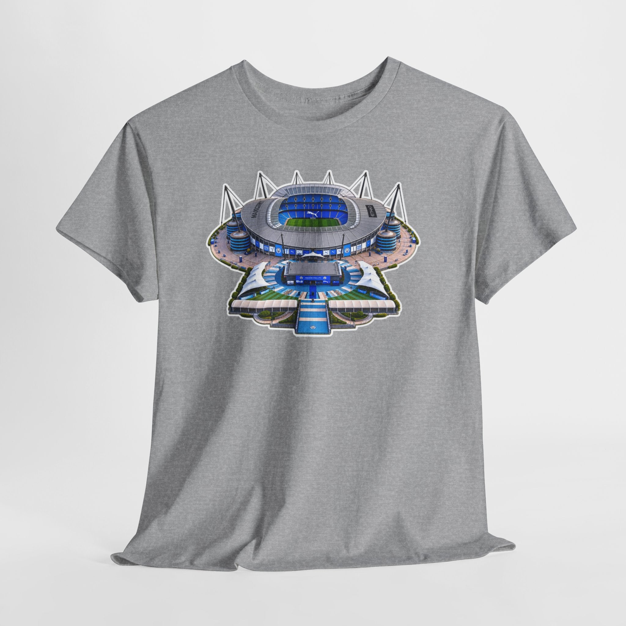 Manchester City Etihad Stadium Illustration T-Shirt — Retro Soccer Arena Graphic Tee