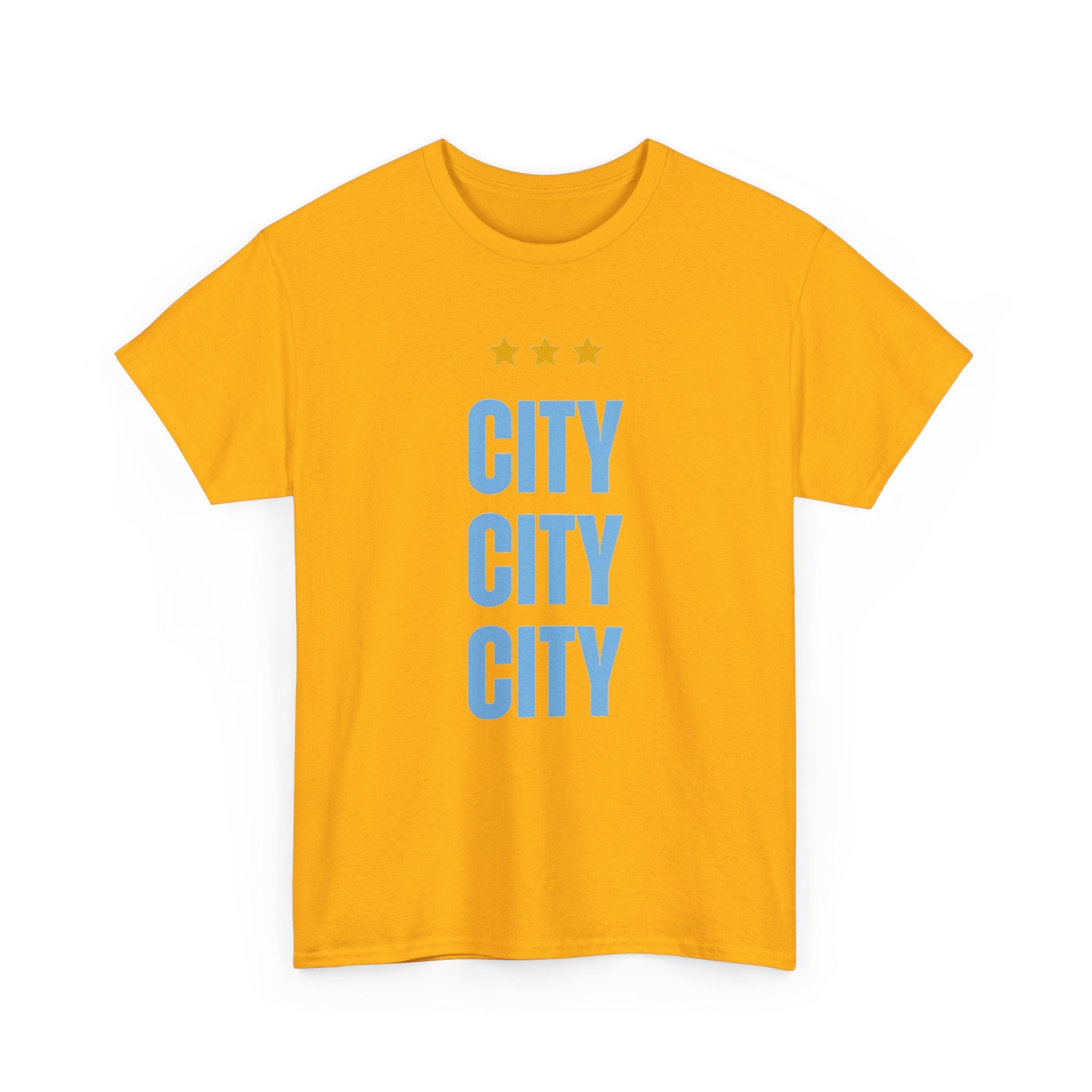 Manchester City City City Tee — Minimal Skyline Graphic T‑Shirt with Three Stars