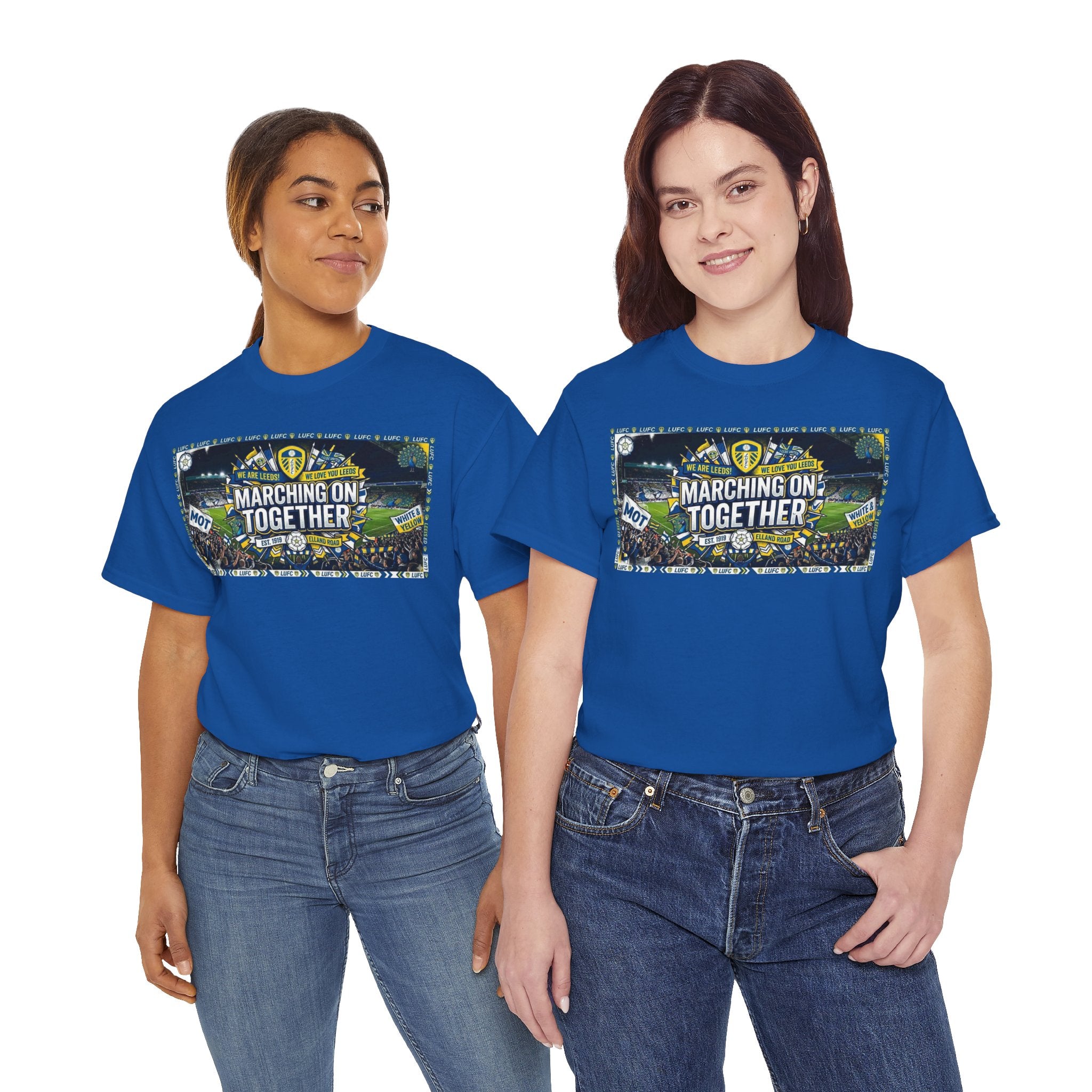 Leeds United T-Shirt — "Marching On Together" Fan Tee (Soccer Supporter Graphic)
